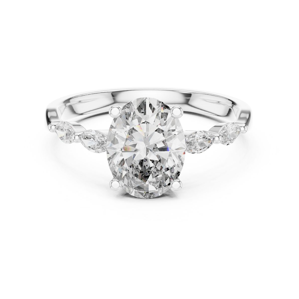 Oval Cut Solitaire Engagement Ring with Graduated Marquise Accent Band