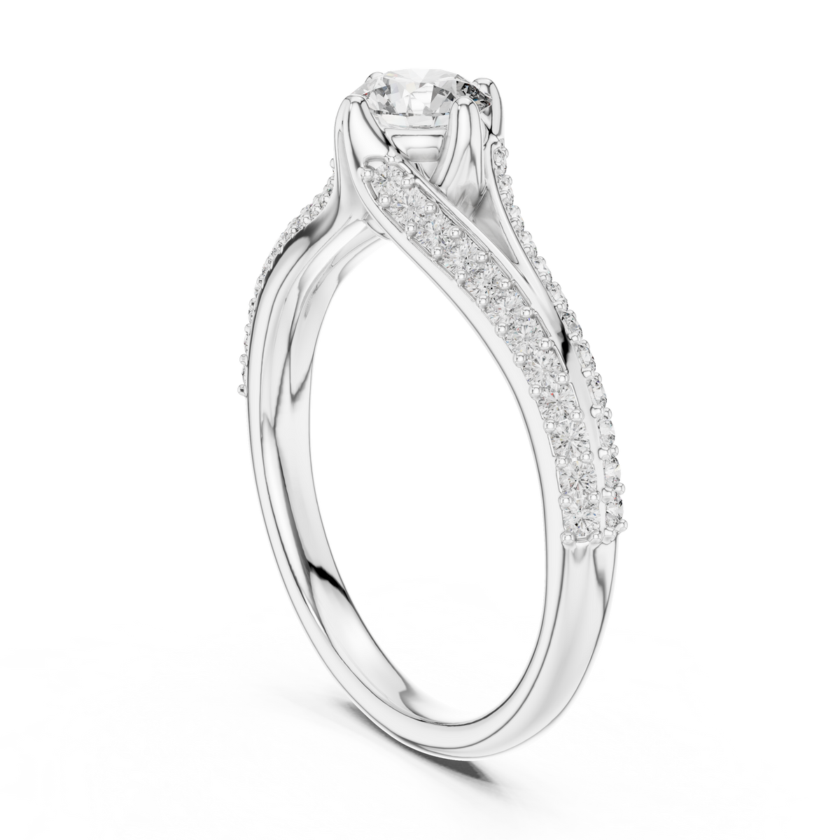 Solitaire Moissanite Engagement Ring with Pave Diamond Split Shank