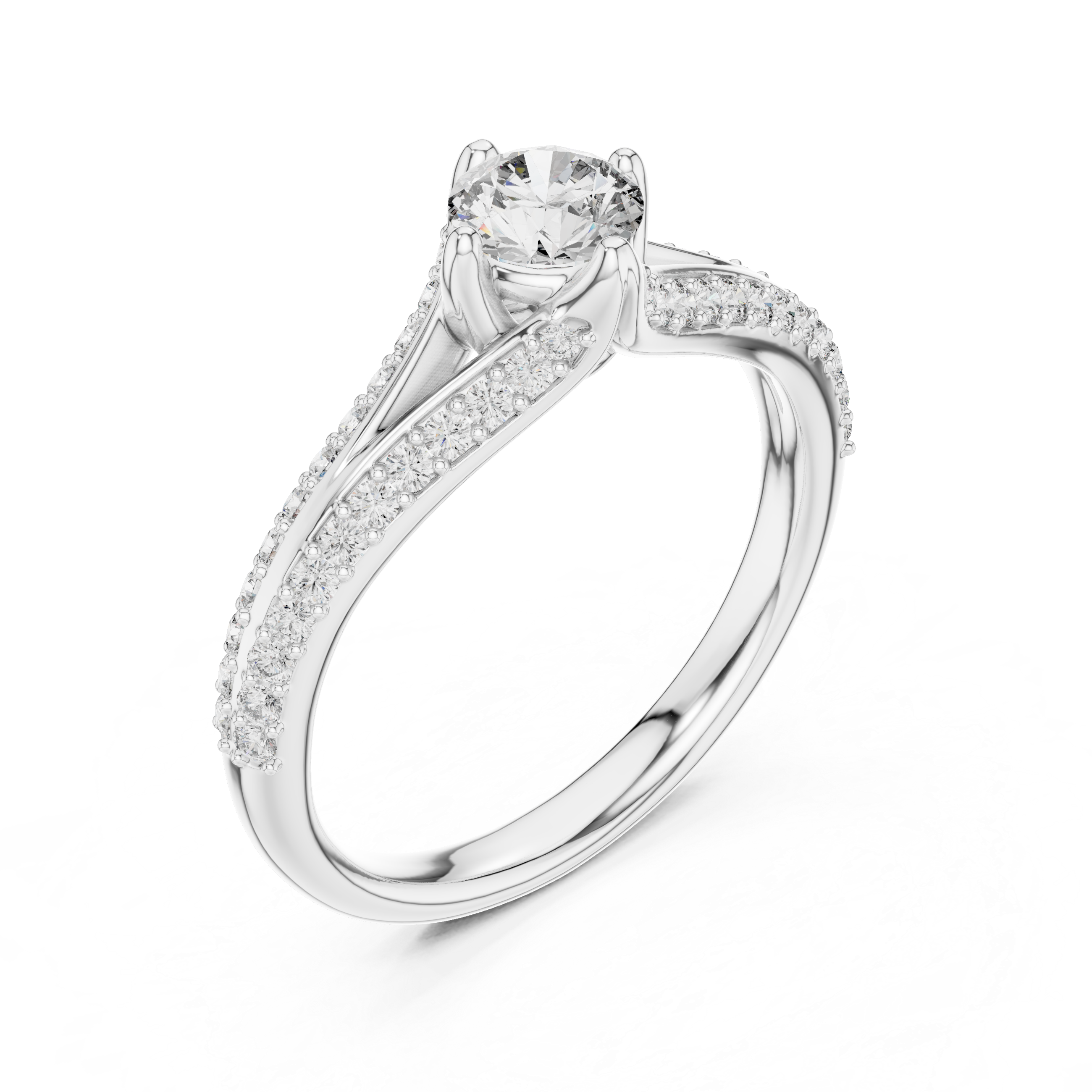 Solitaire Moissanite Engagement Ring with Pave Diamond Split Shank