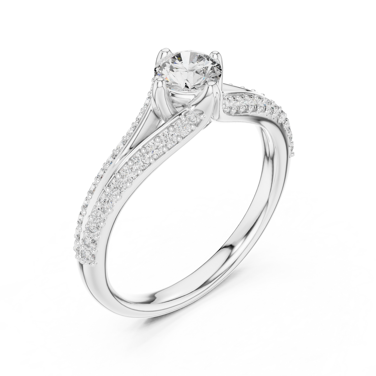 Solitaire Moissanite Engagement Ring with Pave Diamond Split Shank