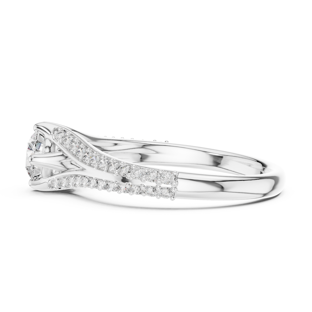 Solitaire Moissanite Engagement Ring with Pave Diamond Split Shank