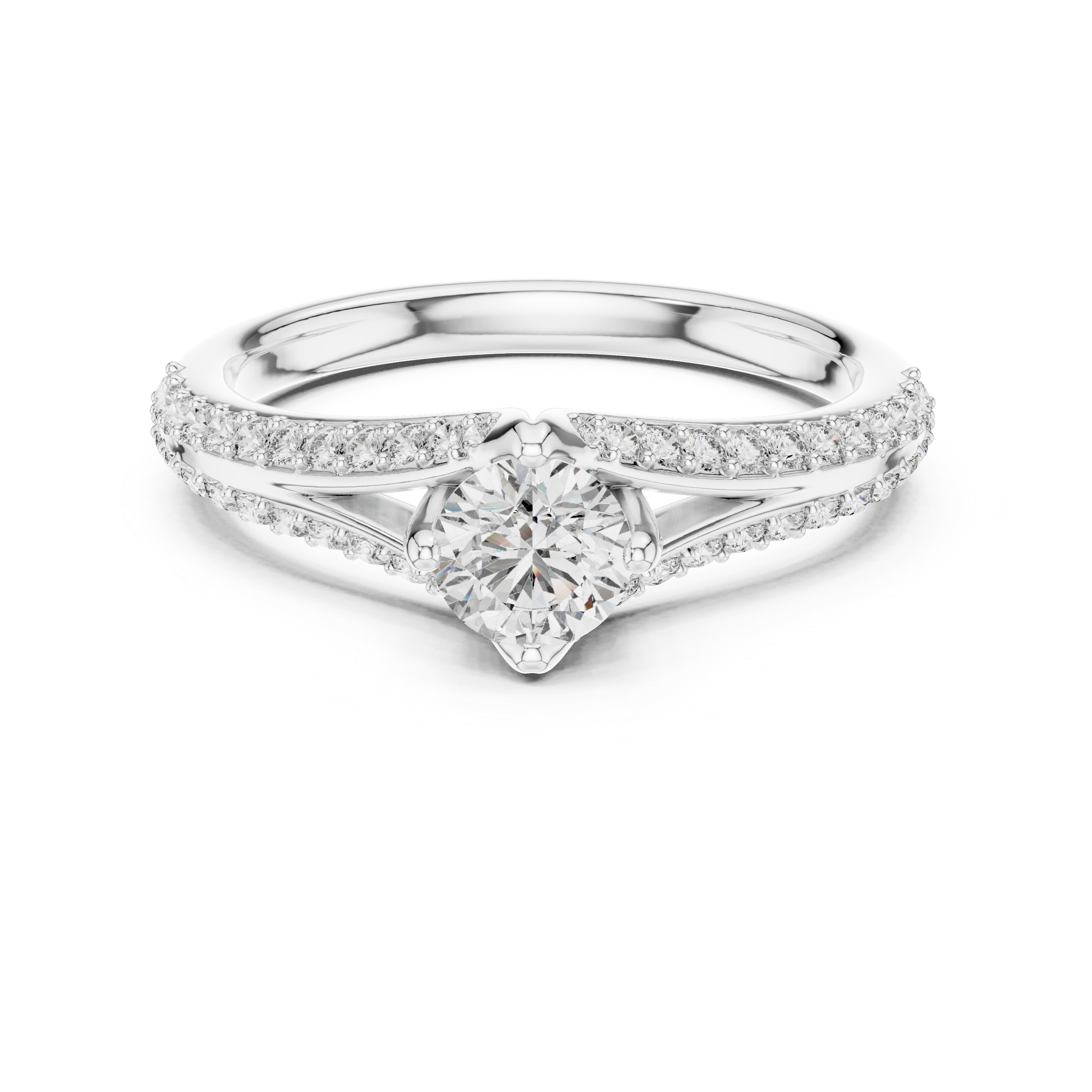 Solitaire Moissanite Engagement Ring with Pave Diamond Split Shank