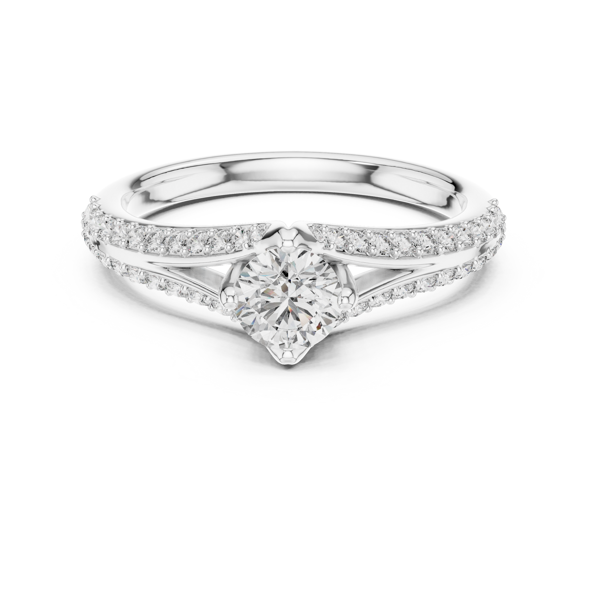 Solitaire Moissanite Engagement Ring with Pave Diamond Split Shank