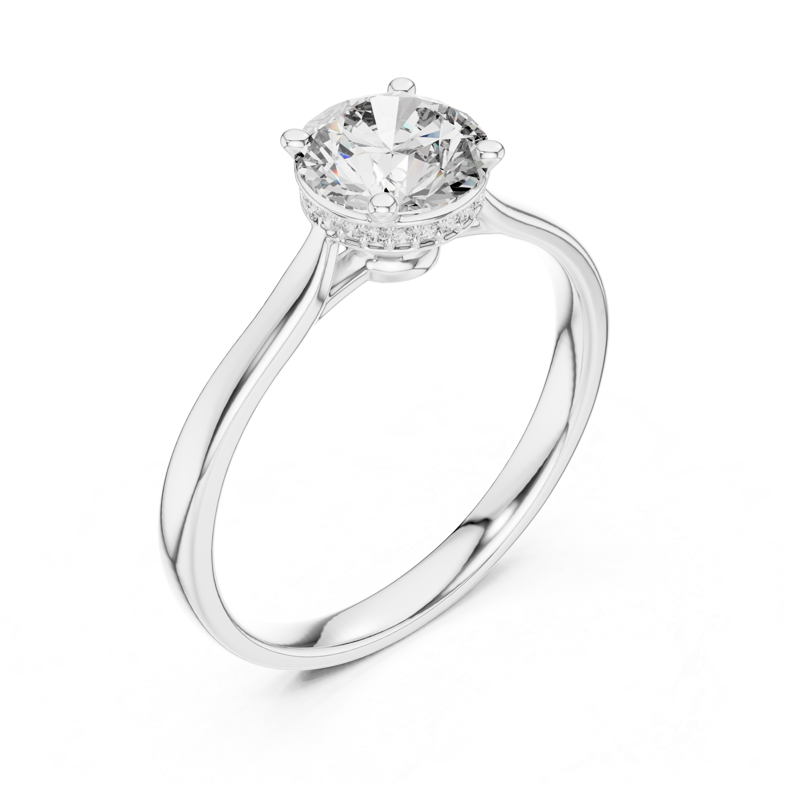 Classic Round Brilliant Hidden Halo Solitaire Moissanite Engagement Ring
