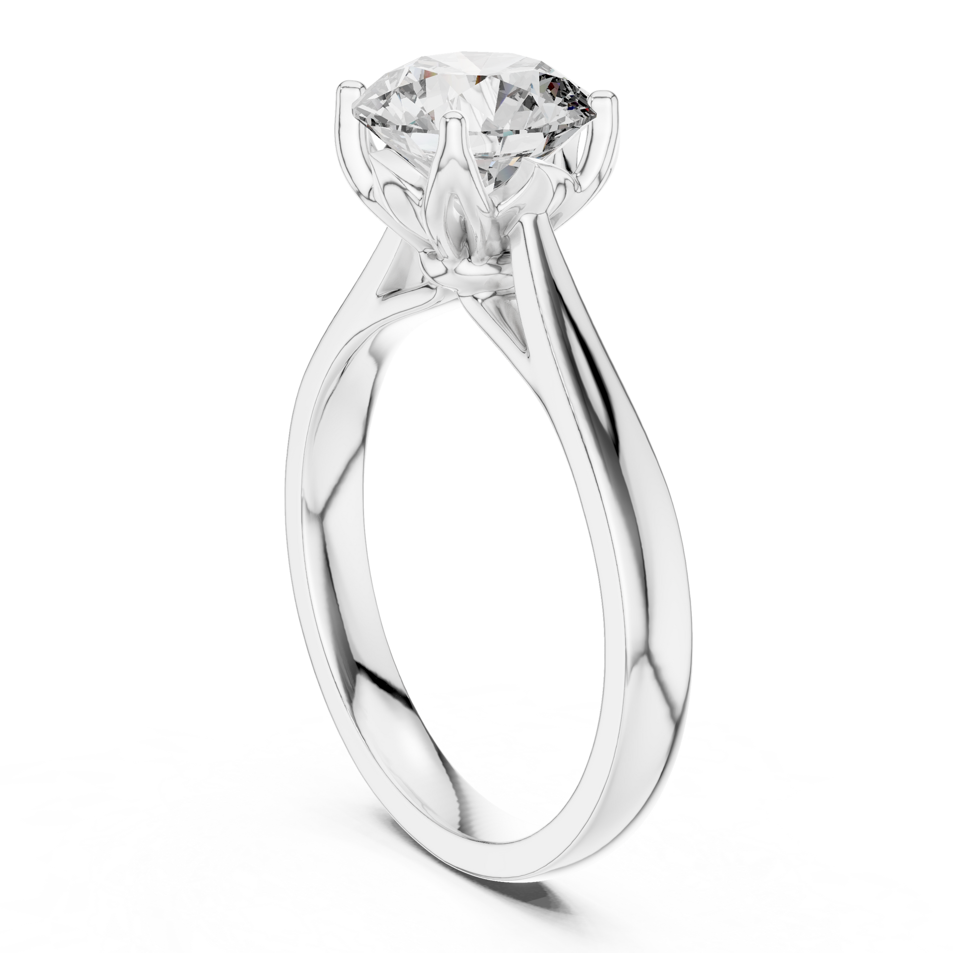 The "Amore Mio" Cathedral Lotus Solitaire Round Moissanite Engagement Ring