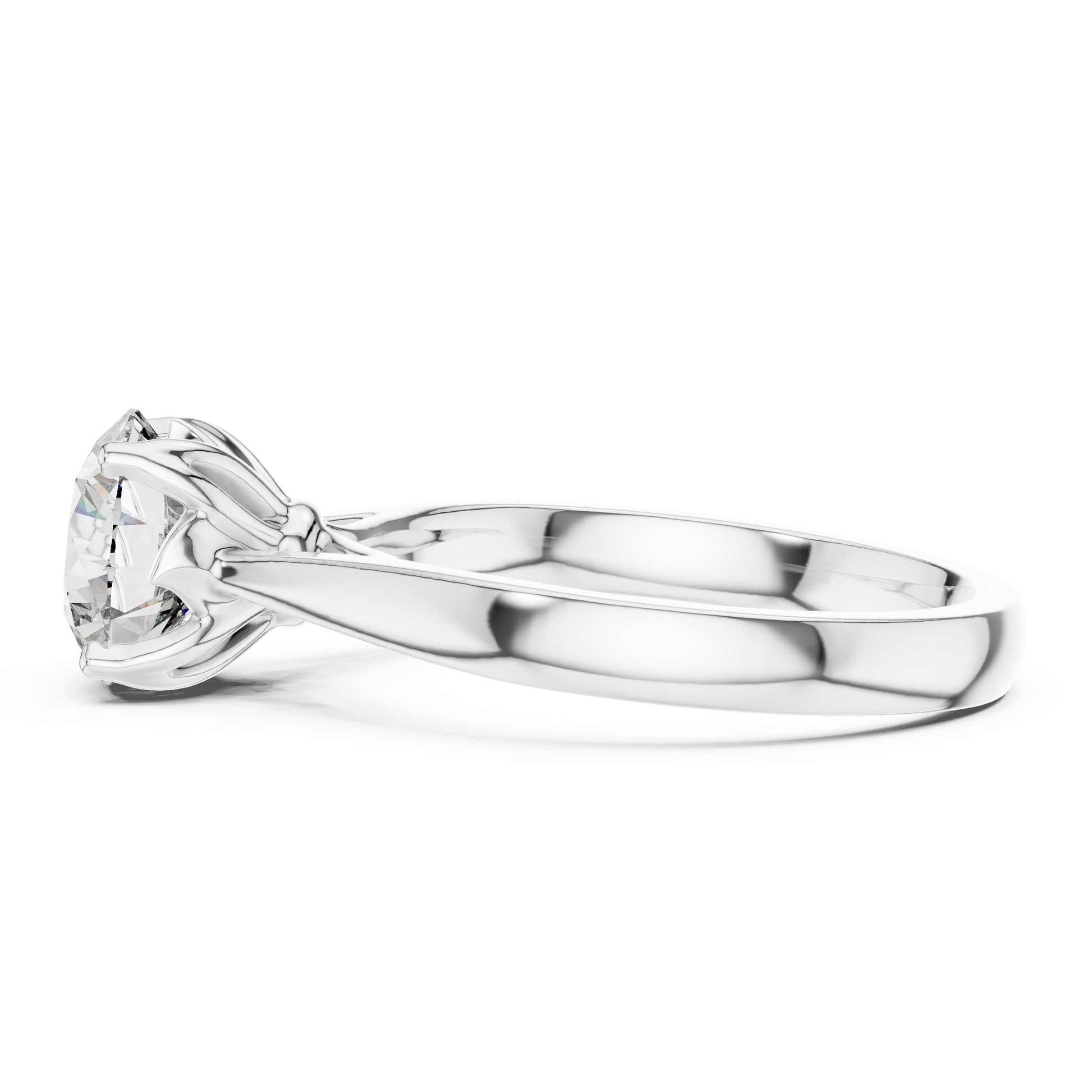 The "Amore Mio" Cathedral Lotus Solitaire Round Moissanite Engagement Ring