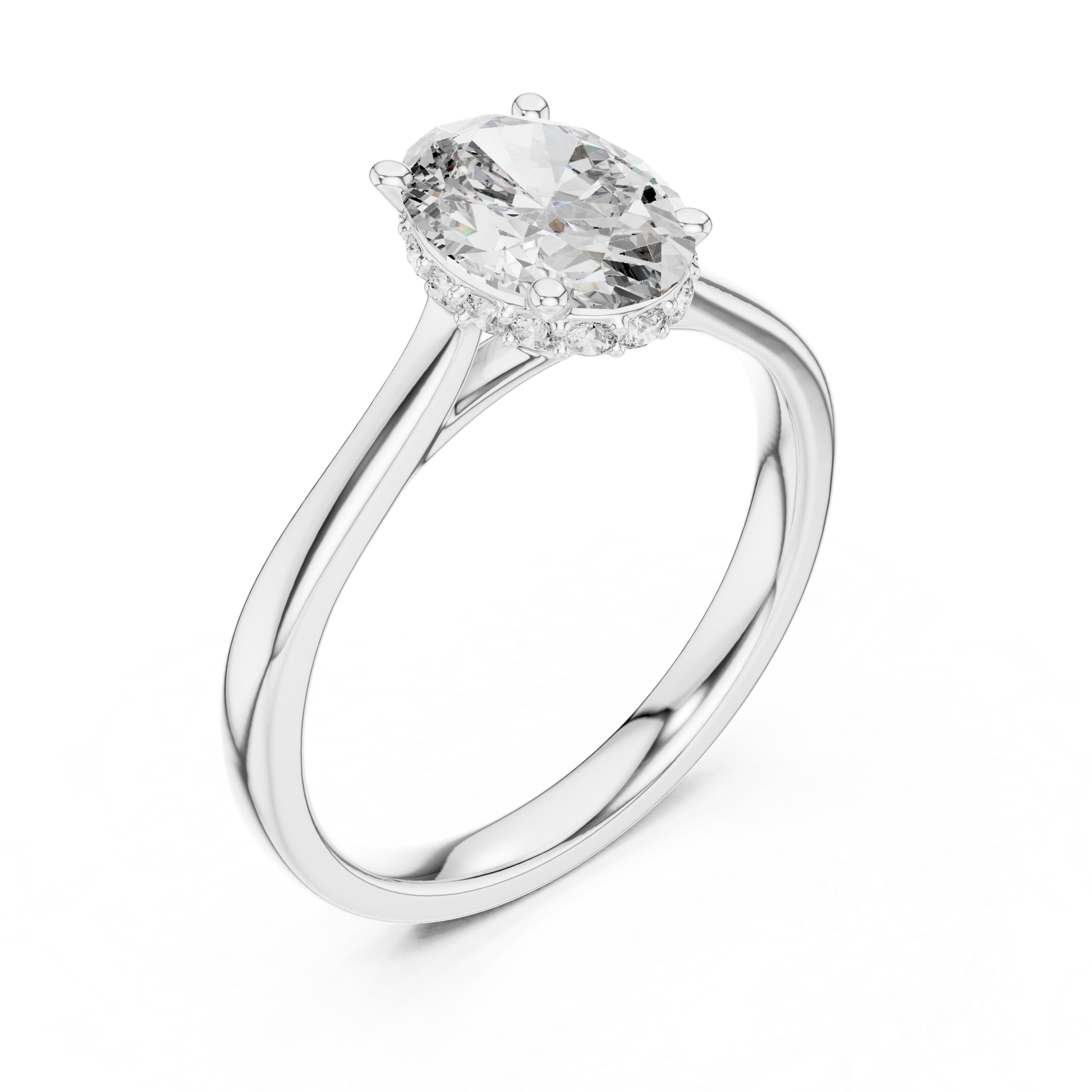 The Celestial Oval Solitaire Hidden Halo Engagement Ring for Women