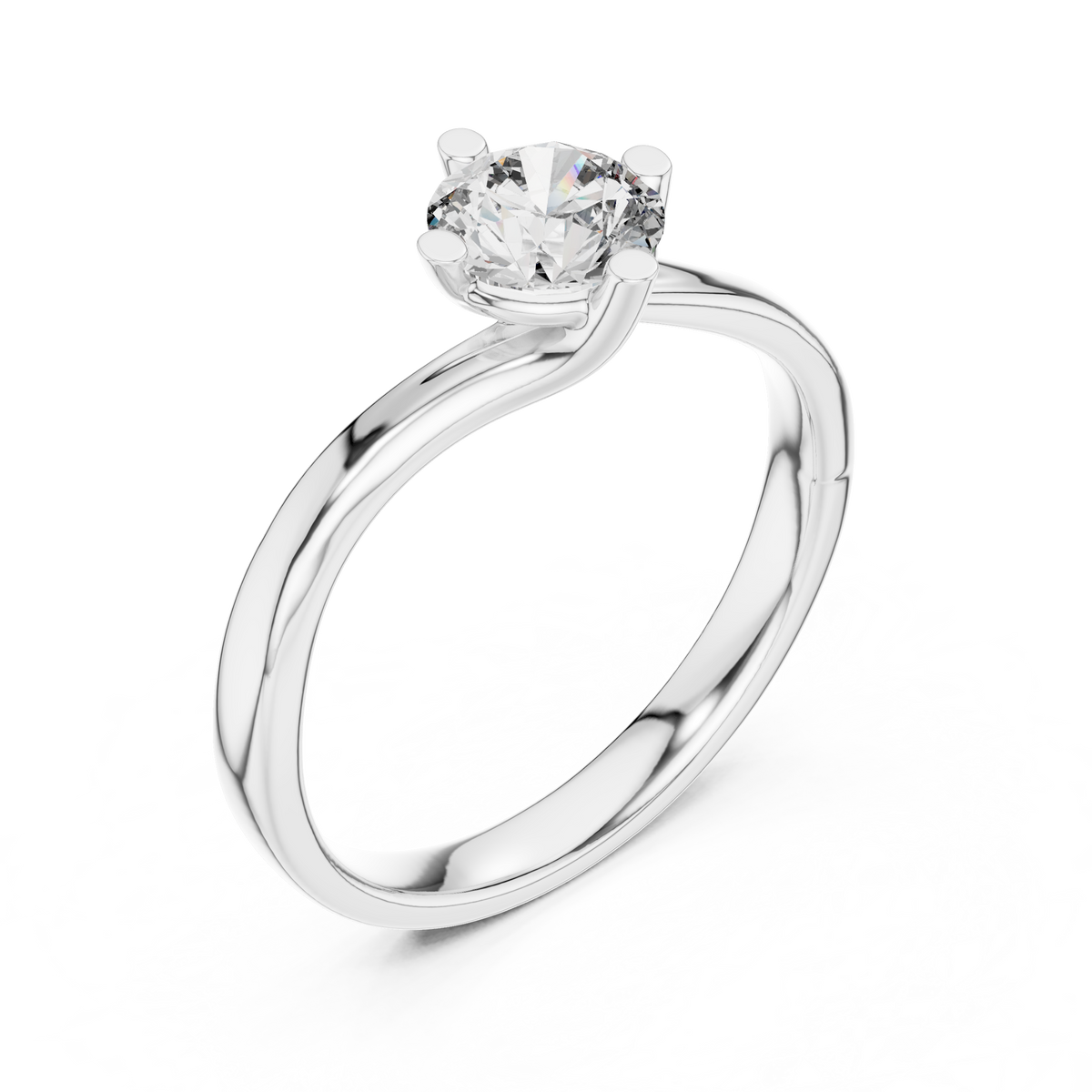 Elegant Bypass Solitaire Round-Cut Engagement Ring in 925 Sterling Silver
