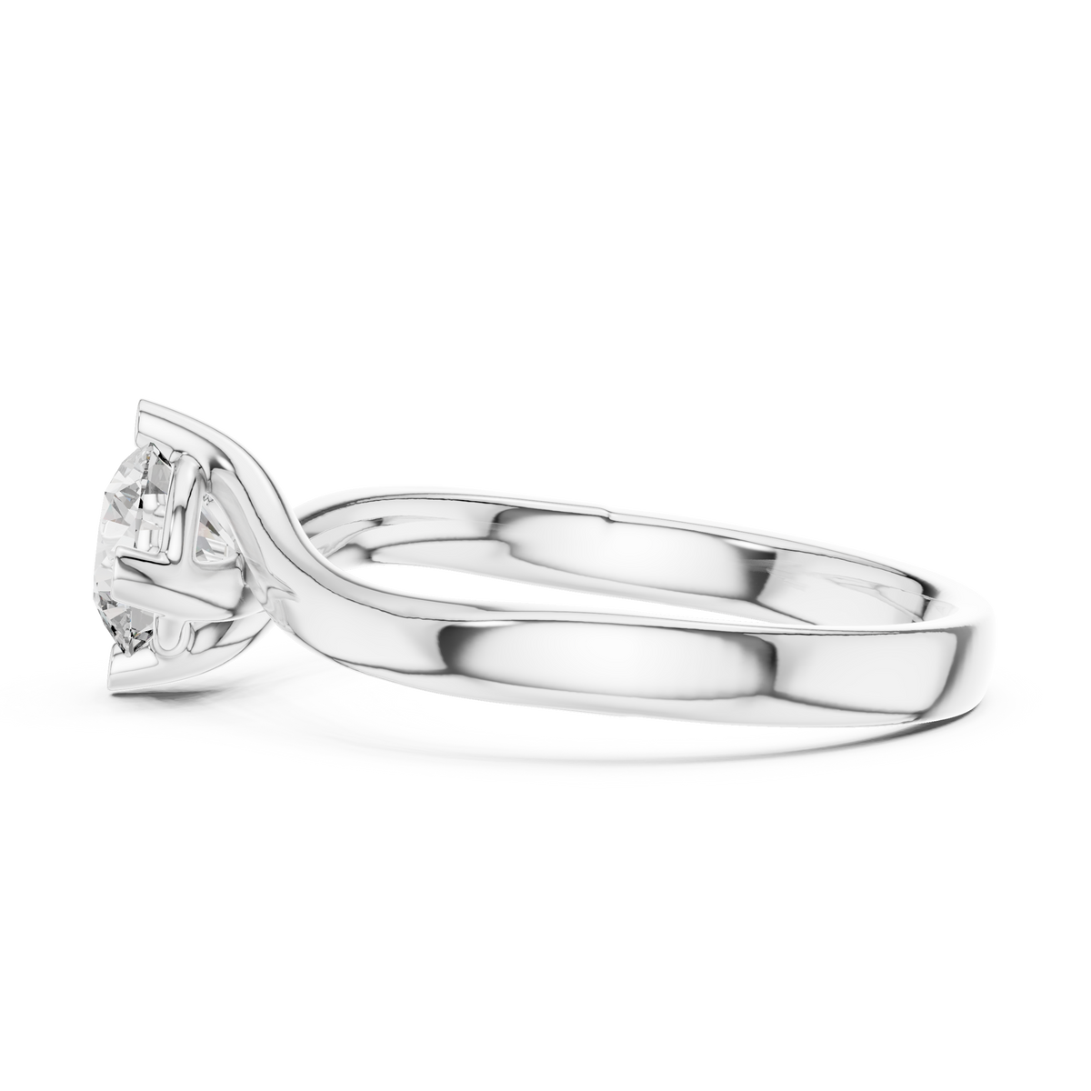 Elegant Bypass Solitaire Round-Cut Engagement Ring in 925 Sterling Silver