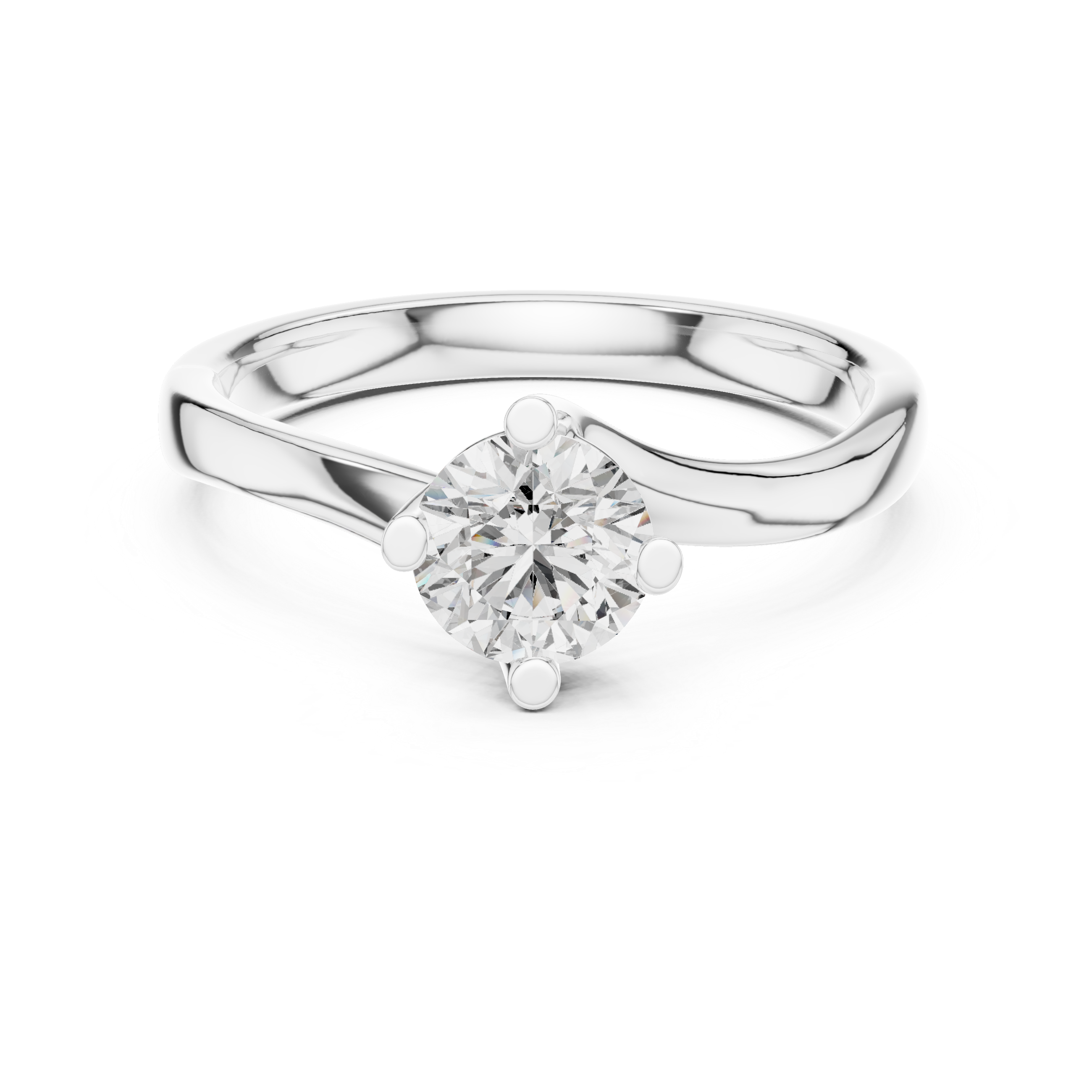 Elegant Bypass Solitaire Round-Cut Engagement Ring in 925 Sterling Silver