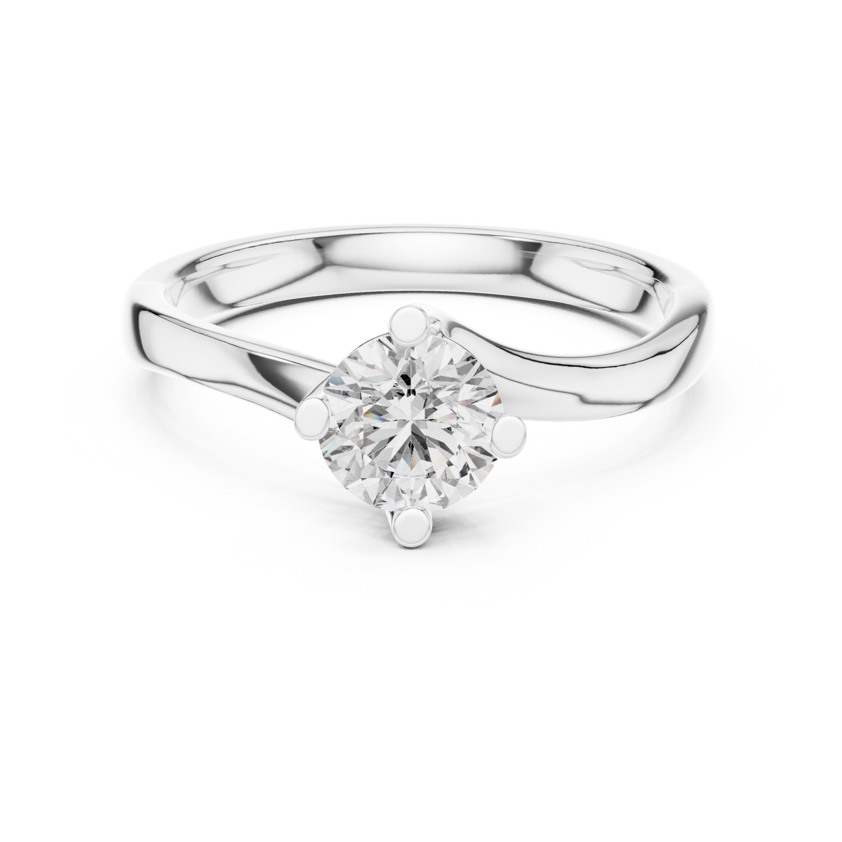 Elegant Bypass Solitaire Round-Cut Engagement Ring in 925 Sterling Silver