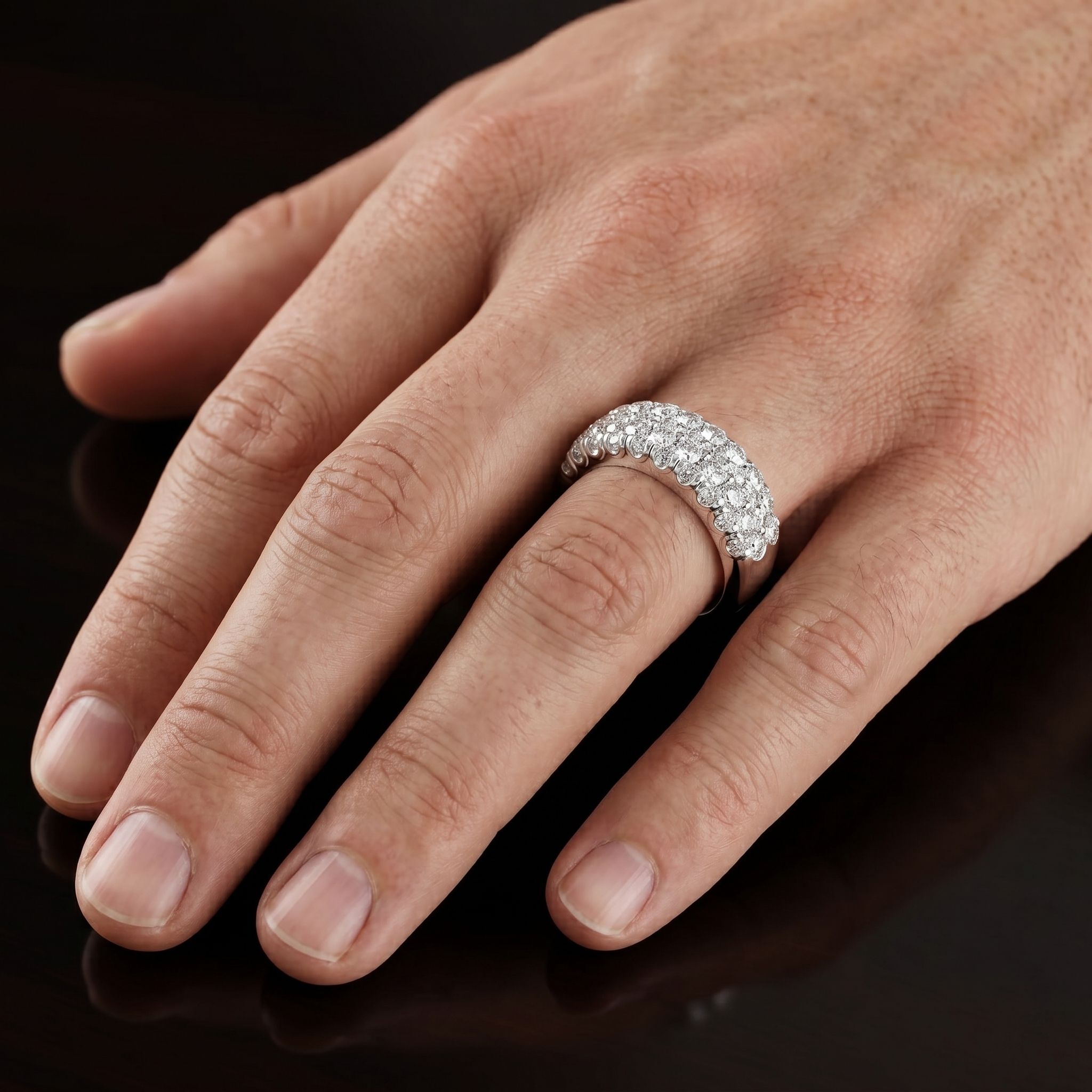 Multi-row Round Cut Moissanite Sterling Silver Half Eternity Anniversary Wedding Band