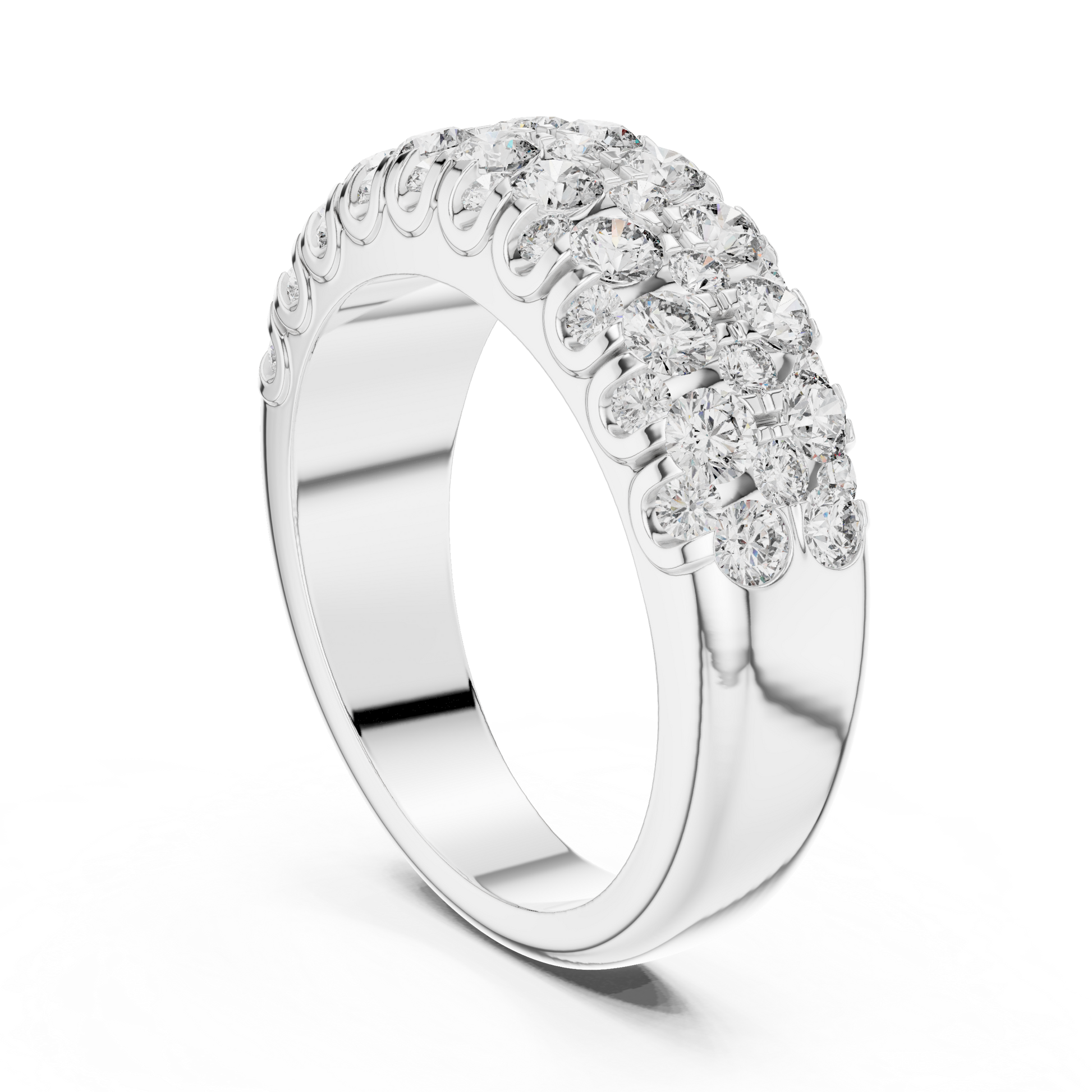 Multi-row Round Cut Moissanite Sterling Silver Half Eternity Anniversary Wedding Band