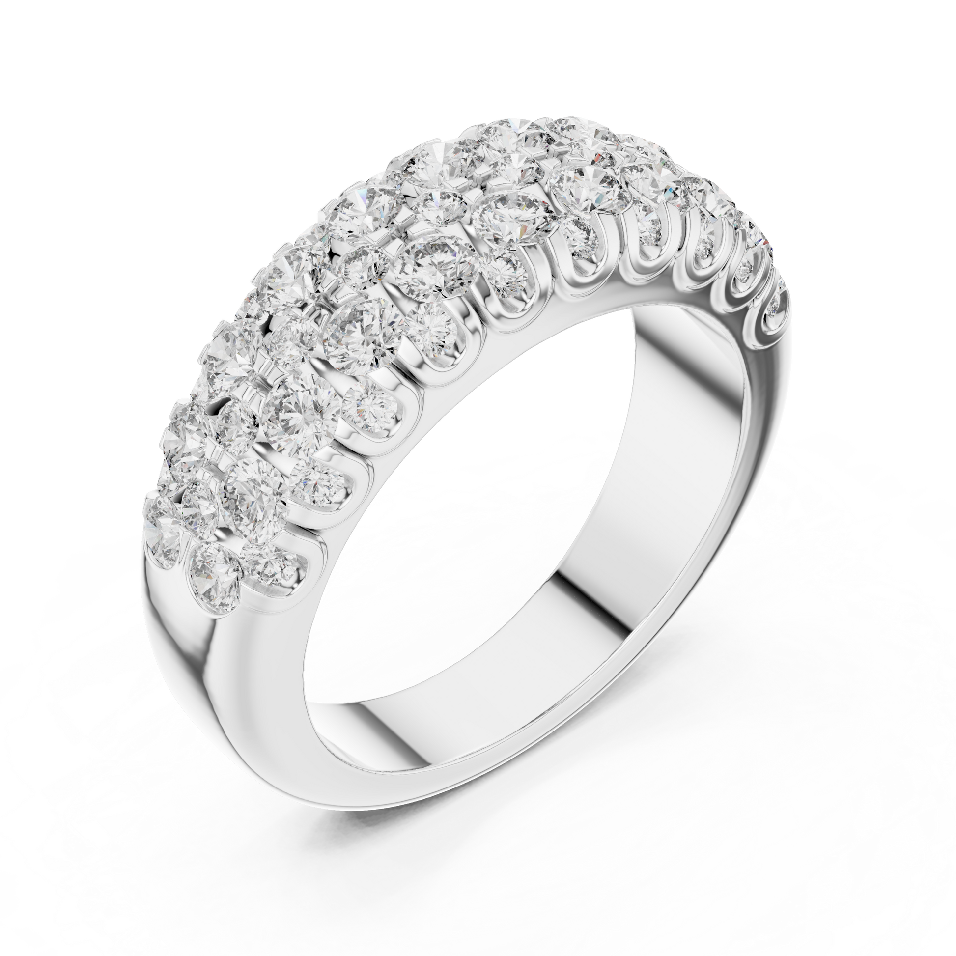 Multi-row Round Cut Moissanite Sterling Silver Half Eternity Anniversary Wedding Band