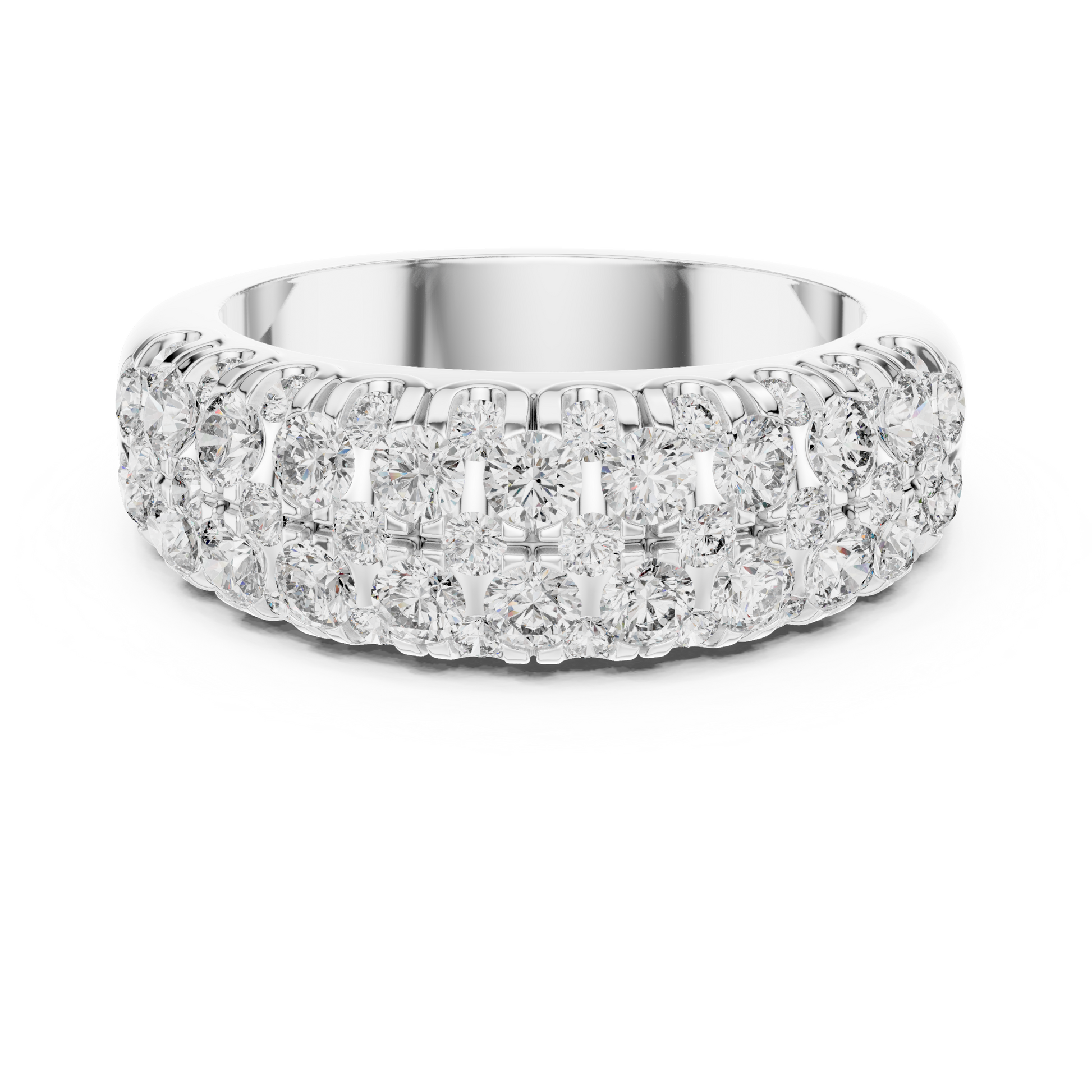 Multi-row Round Cut Moissanite Sterling Silver Half Eternity Anniversary Wedding Band
