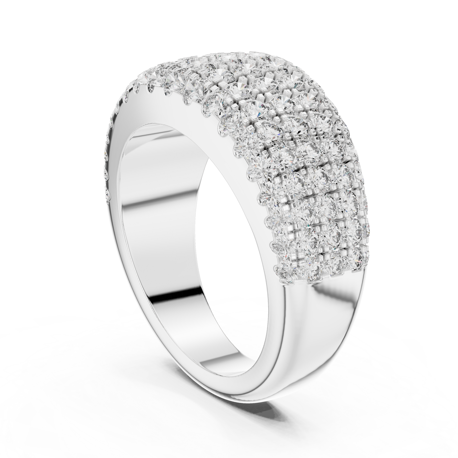 Multi-row Pavé Setting Round Cut Moissanite Sterling Silver Anniversary Wedding Band