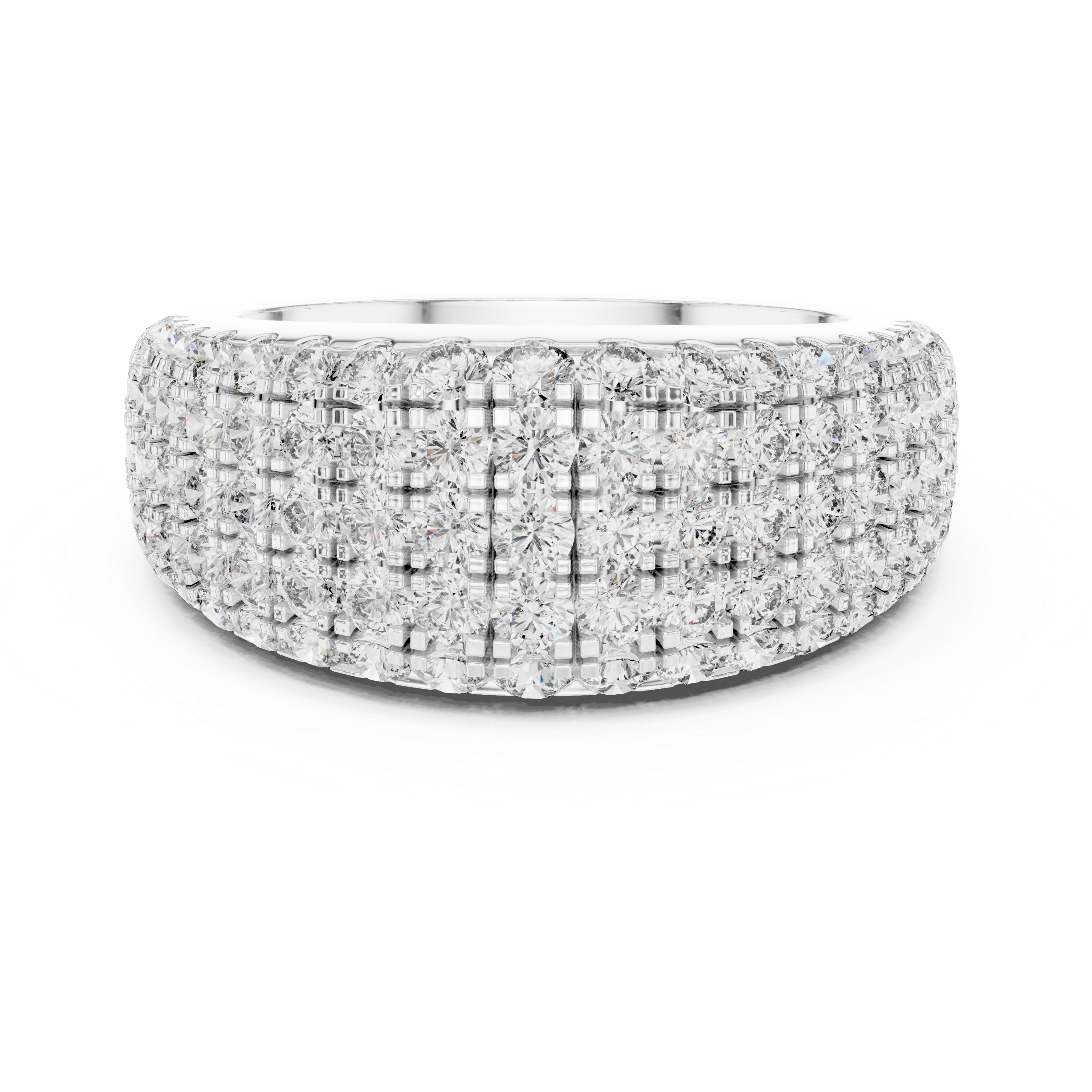 Multi-row Pavé Setting Round Cut Moissanite Sterling Silver Anniversary Wedding Band