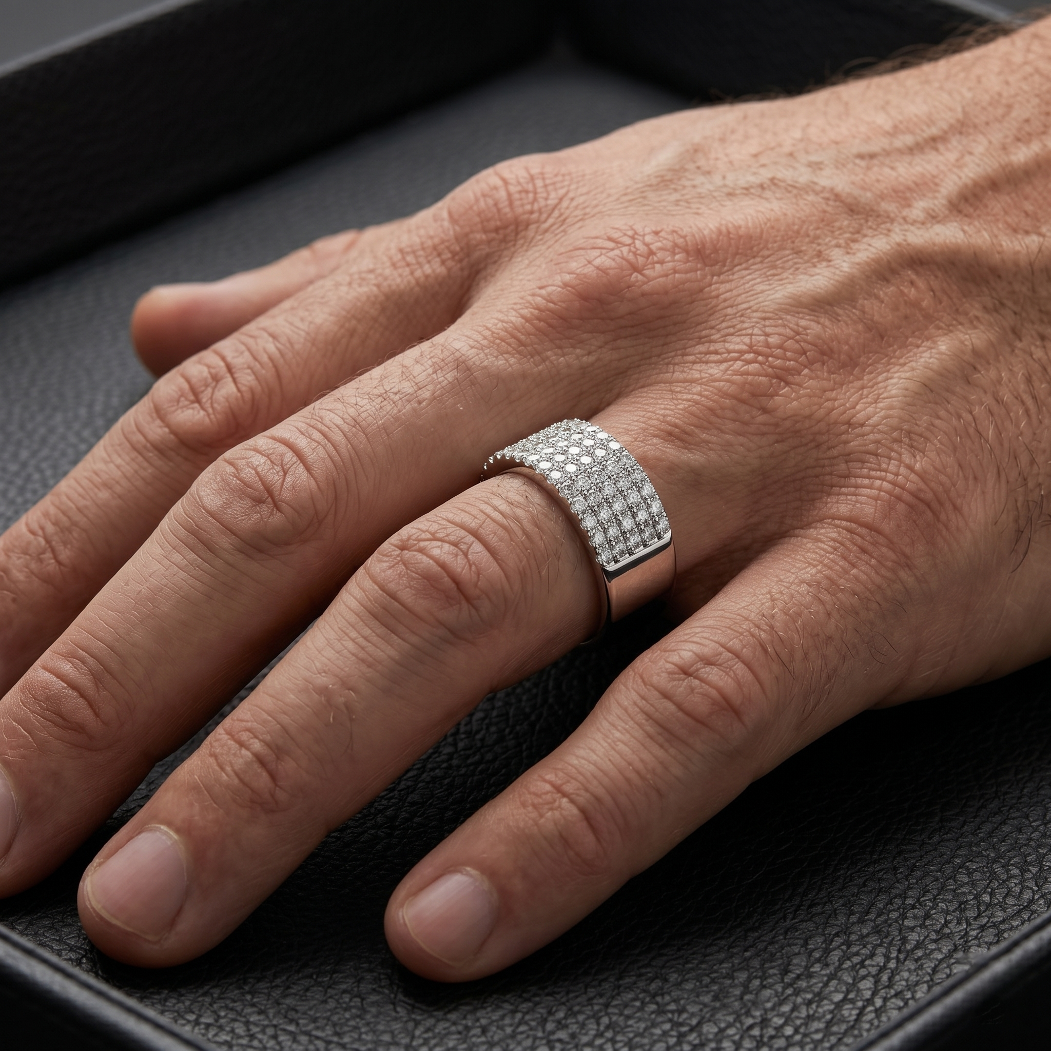 Round Cut Moissanite Wide Statement-style Multi-row Eternity Anniversary Wedding Band