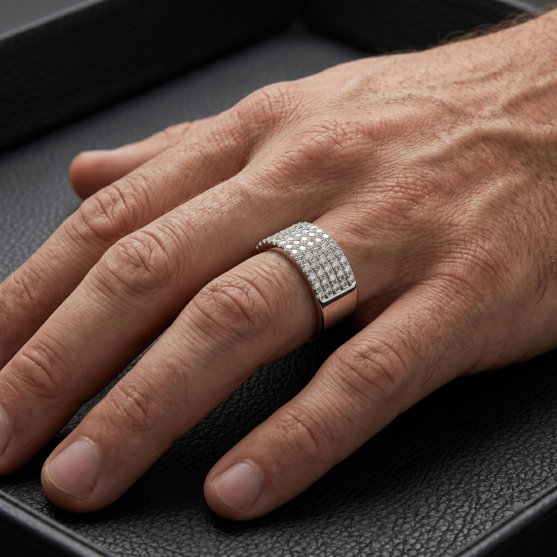 Round Cut Moissanite Wide Statement-style Multi-row Eternity Anniversary Wedding Band