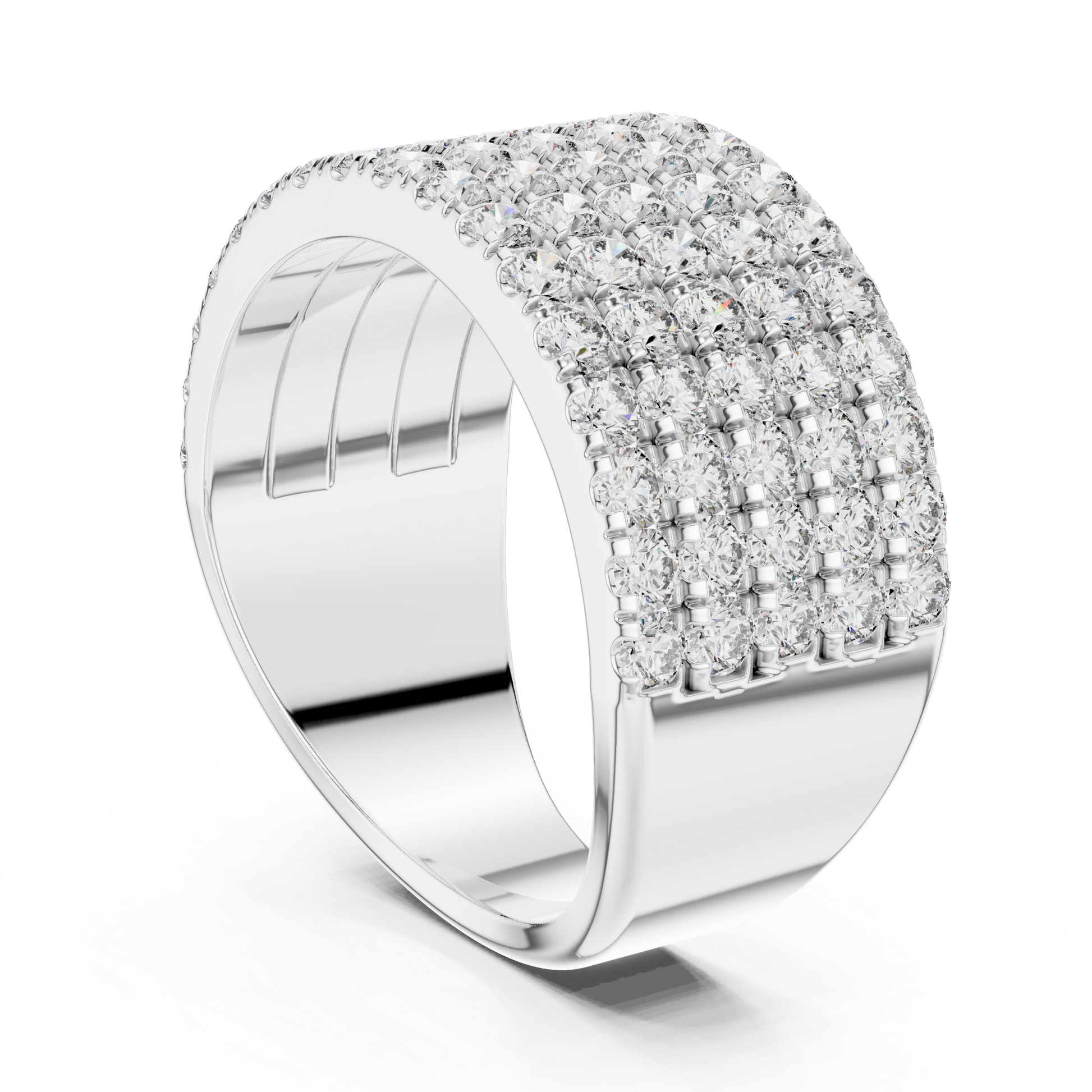 Round Cut Moissanite Wide Statement-style Multi-row Eternity Anniversary Wedding Band