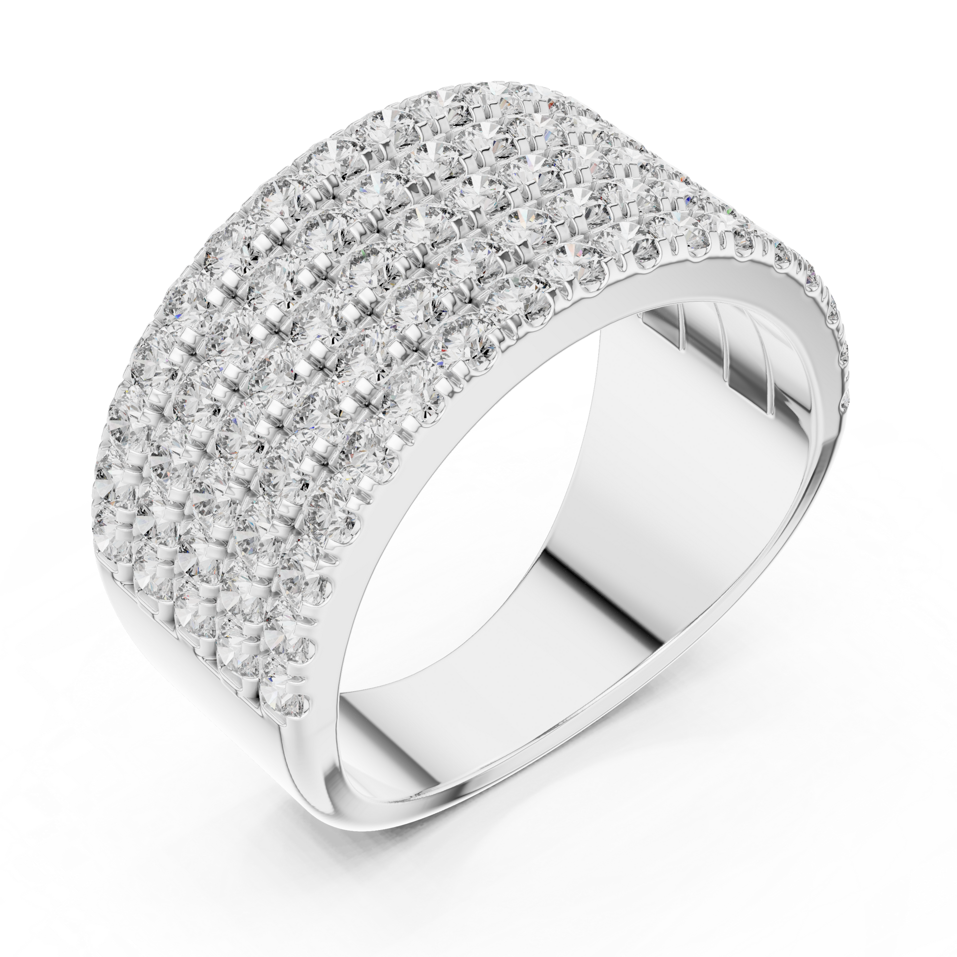 Round Cut Moissanite Wide Statement-style Multi-row Eternity Anniversary Wedding Band