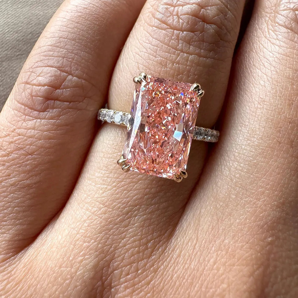 3.35 TCW Pink Radiant Cut Lab Grown Diamond IGI Certified Engagement Ring