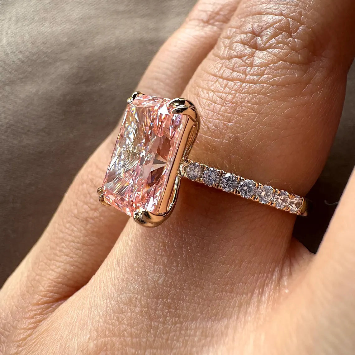 3.35 TCW Pink Radiant Cut Lab Grown Diamond IGI Certified Engagement Ring