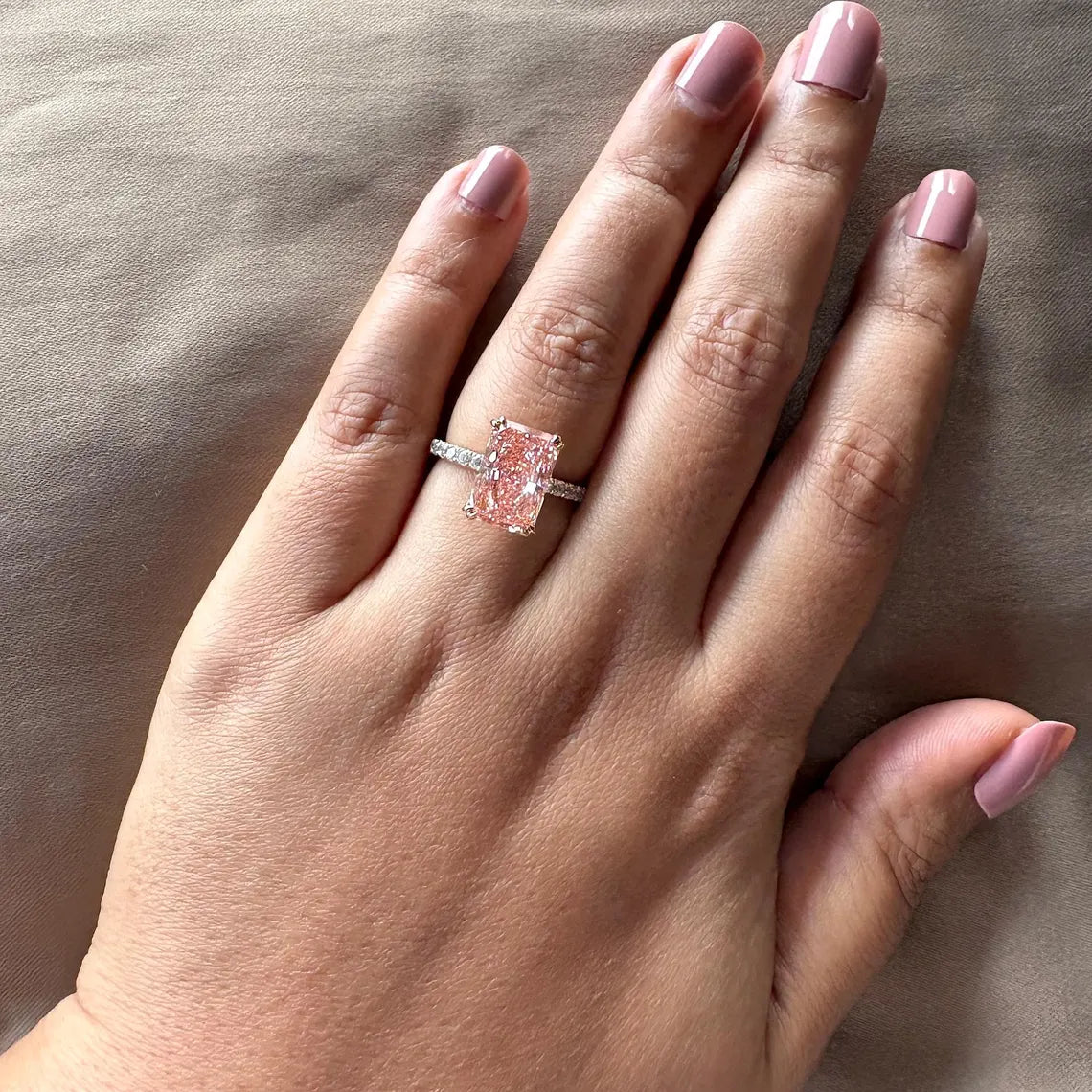 3.35 TCW Pink Radiant Cut Lab Grown Diamond IGI Certified Engagement Ring