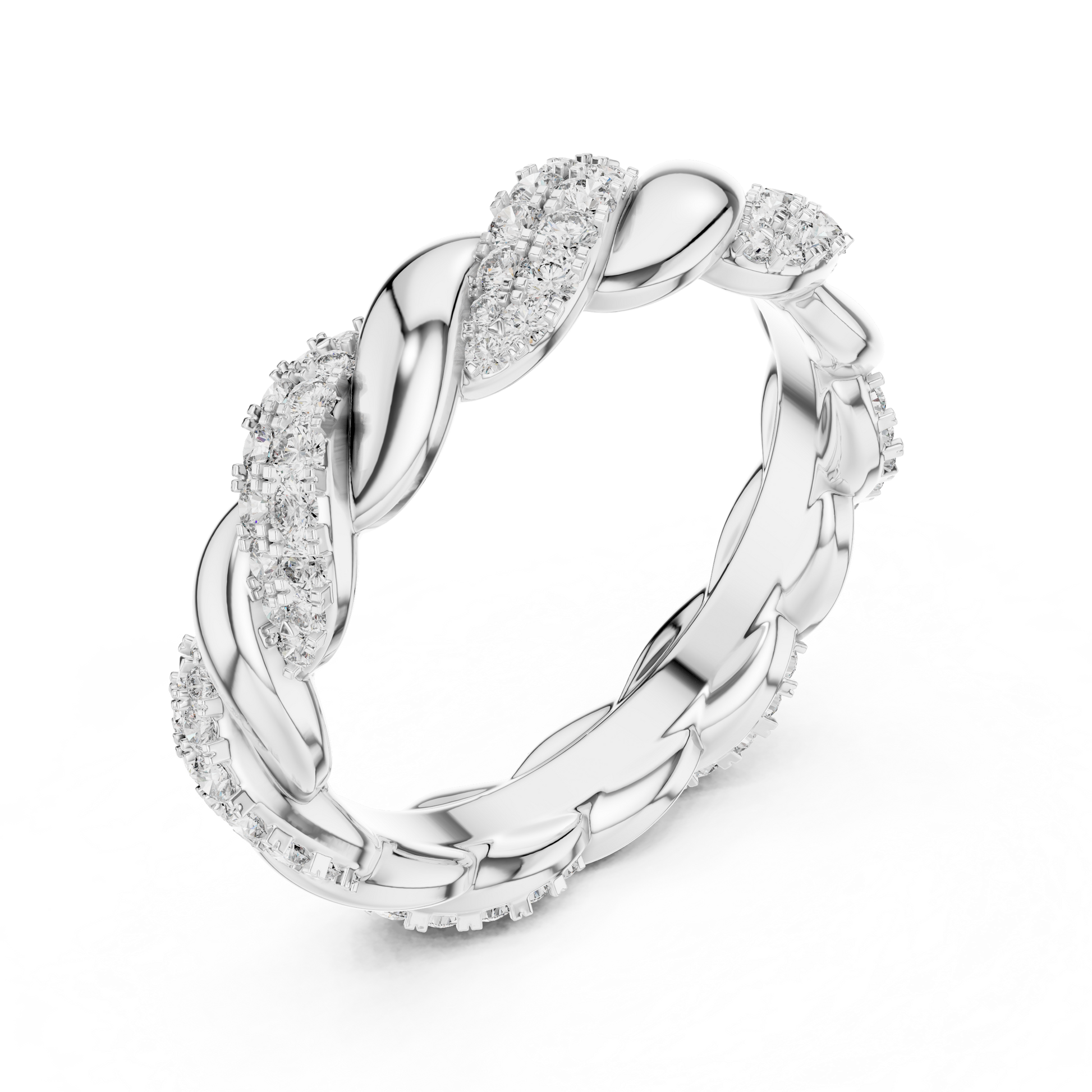 Round Moissanite Twisted Rope Pattern Sterling Silver Eternity Stackable Wedding Band