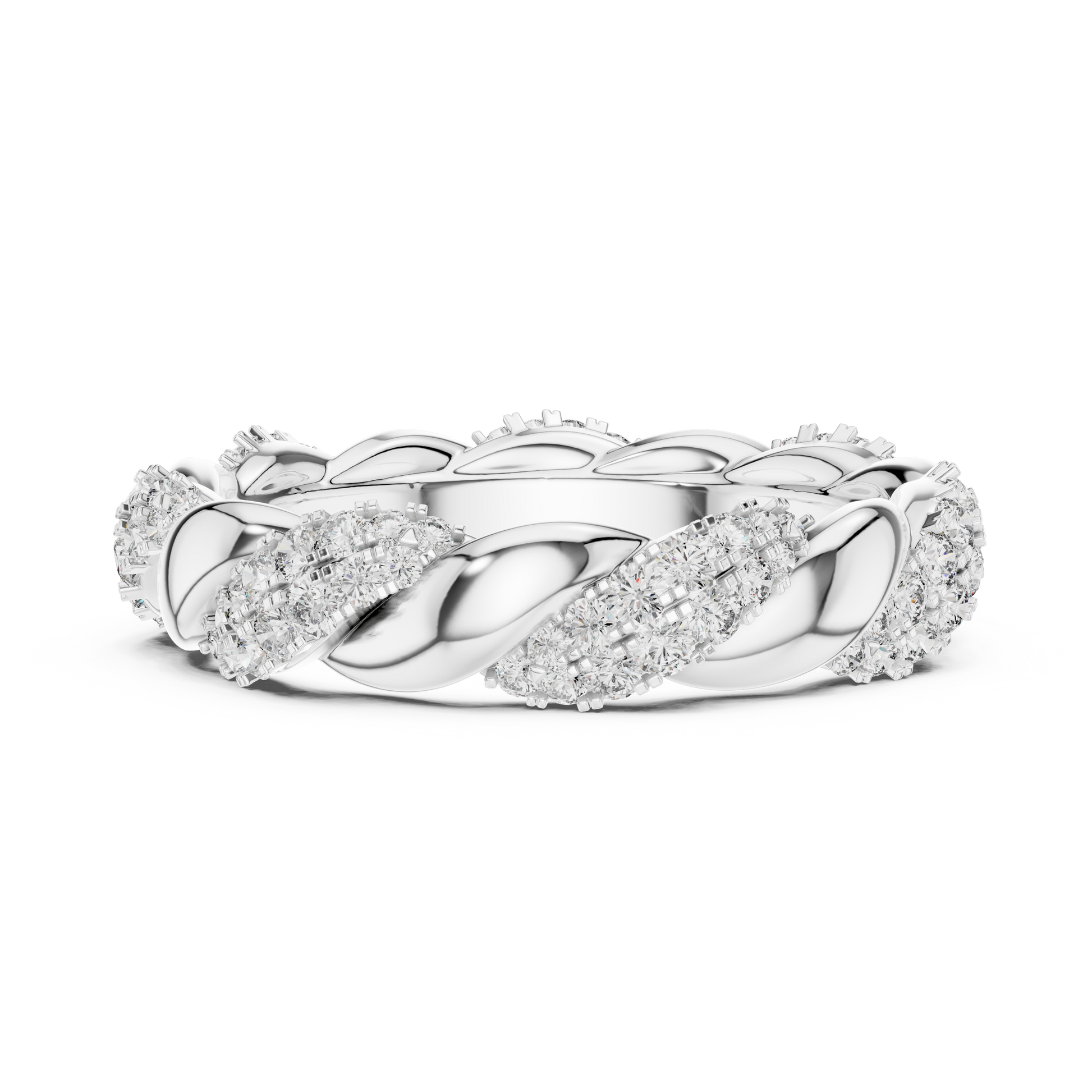 Round Moissanite Twisted Rope Pattern Sterling Silver Eternity Stackable Wedding Band