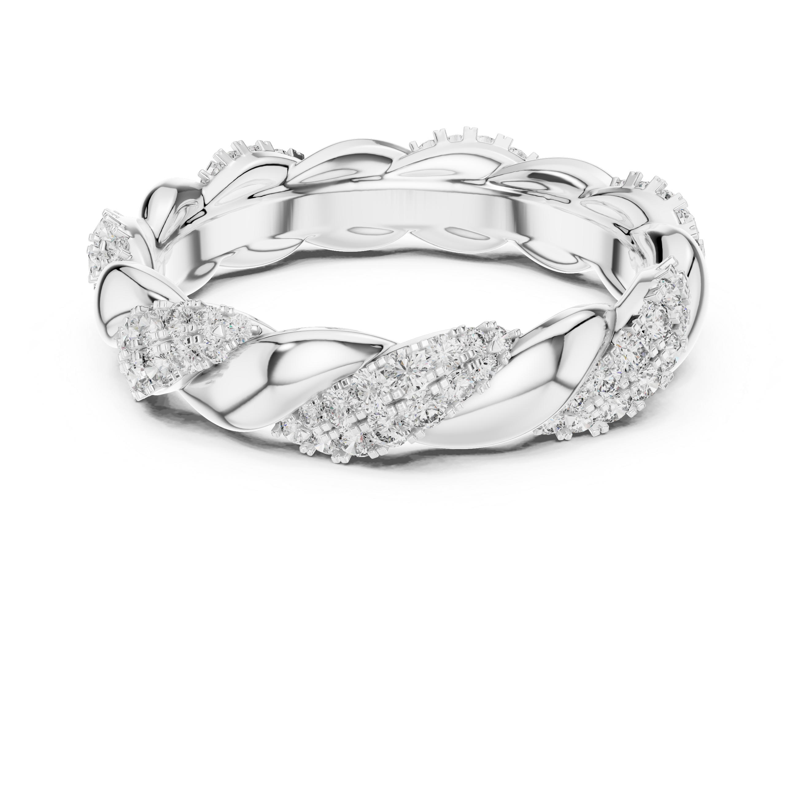Round Moissanite Twisted Rope Pattern Sterling Silver Eternity Stackable Wedding Band