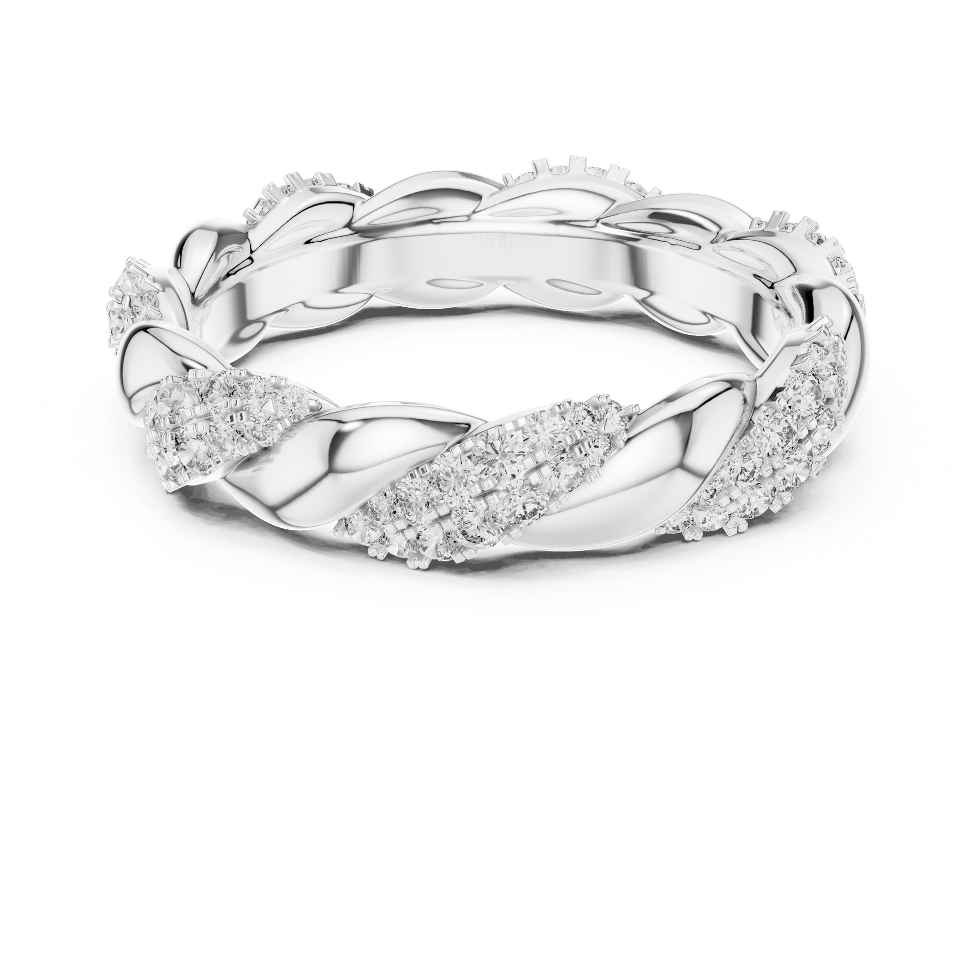 Round Moissanite Twisted Rope Pattern Sterling Silver Eternity Stackable Wedding Band