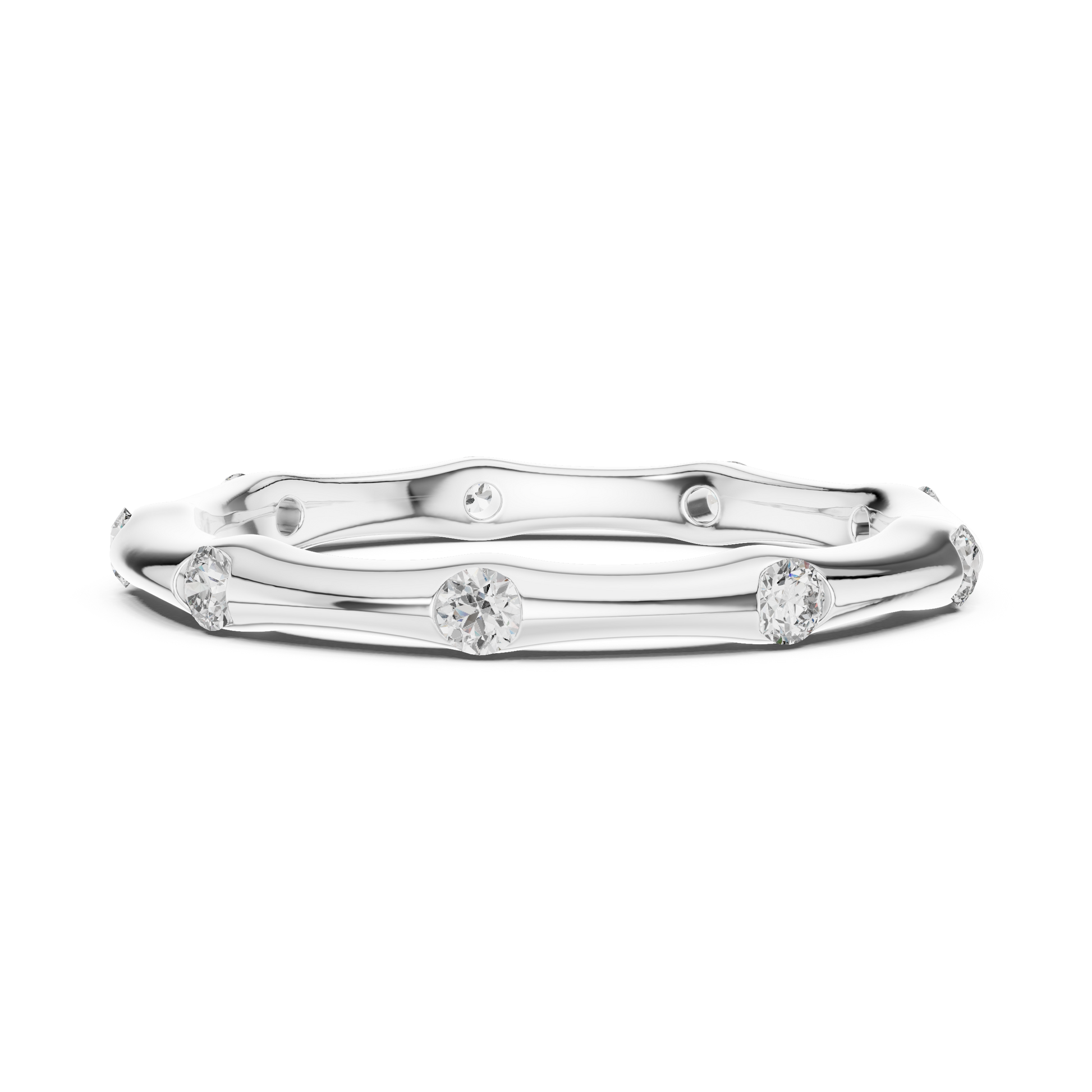 Bamboo-Inspired Round Cut Moissanite Stackable Ring in Sterling Silver
