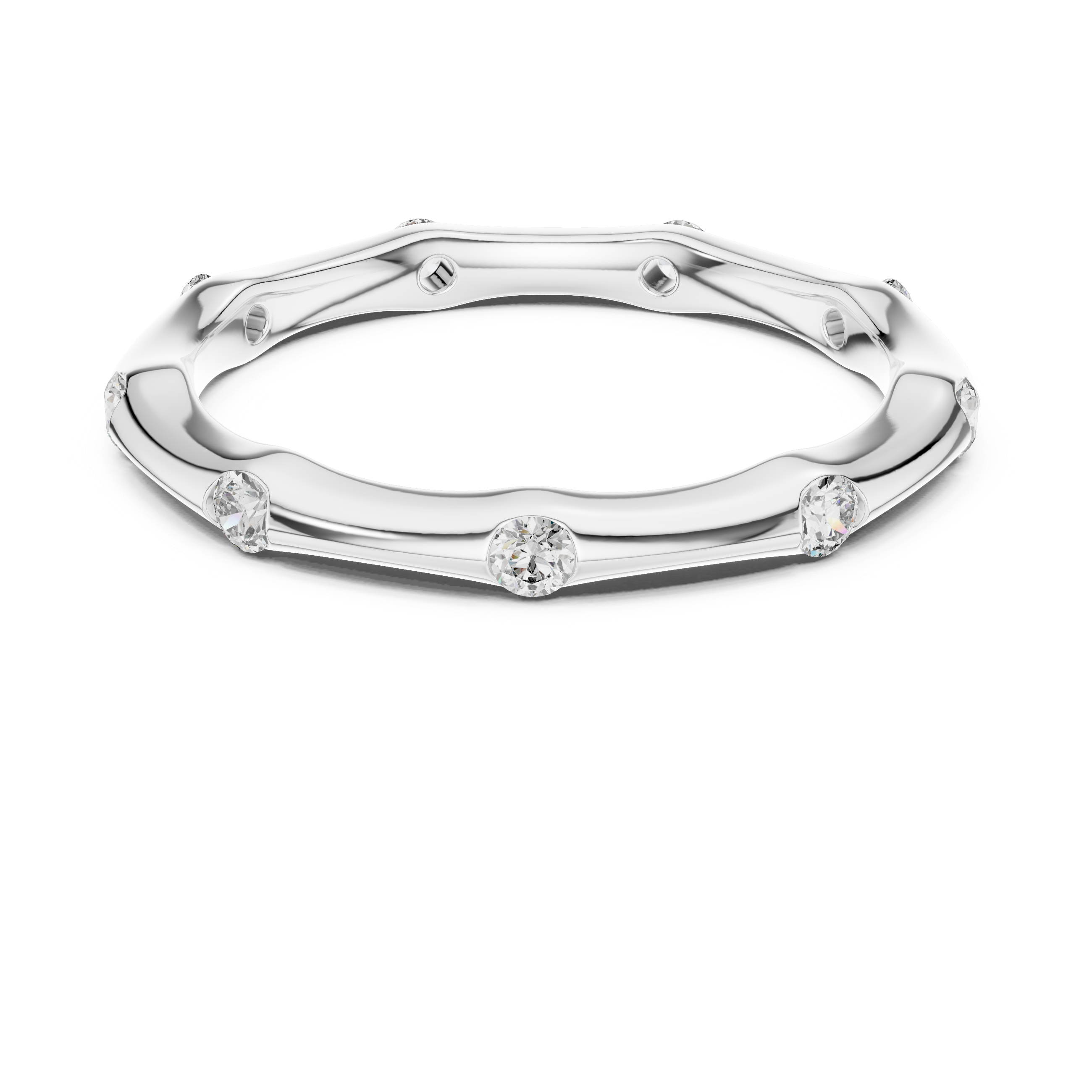 Bamboo-Inspired Round Cut Moissanite Stackable Ring in Sterling Silver
