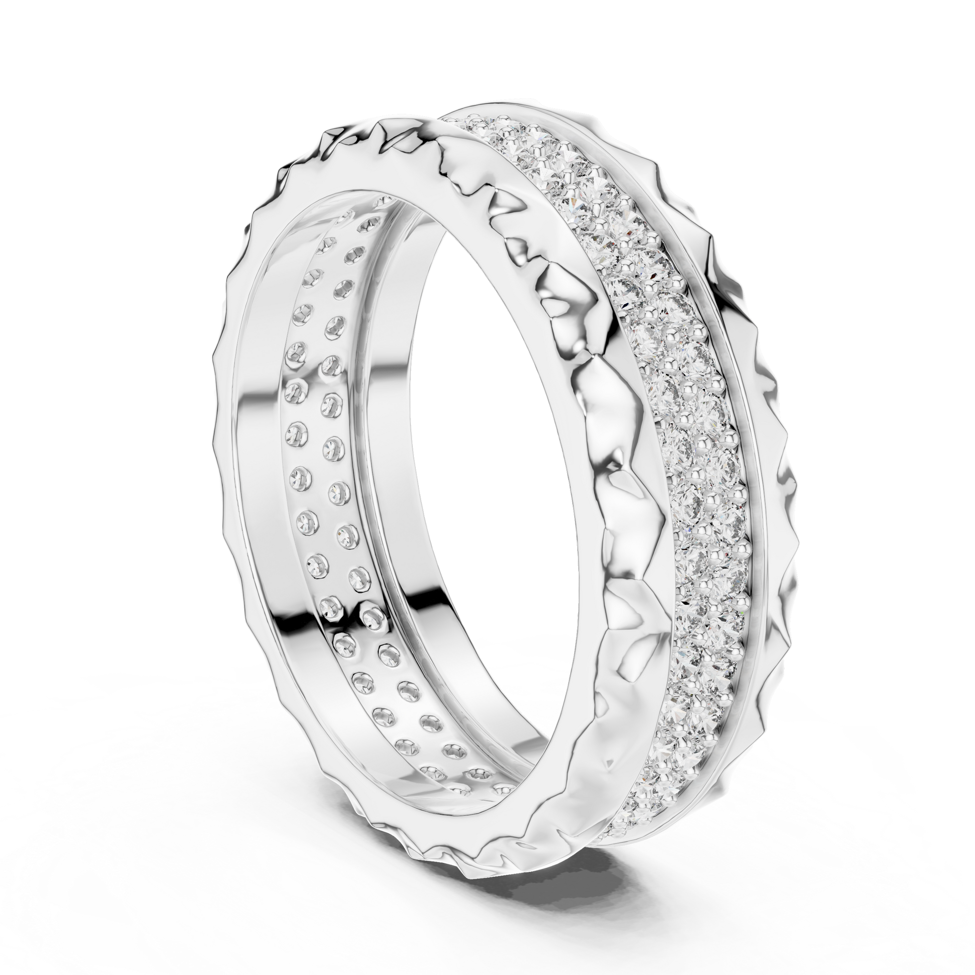 Bold Crater Edge Pavé Diamond Wide Eternity Band – Statement Wedding &amp; Anniversary Ring