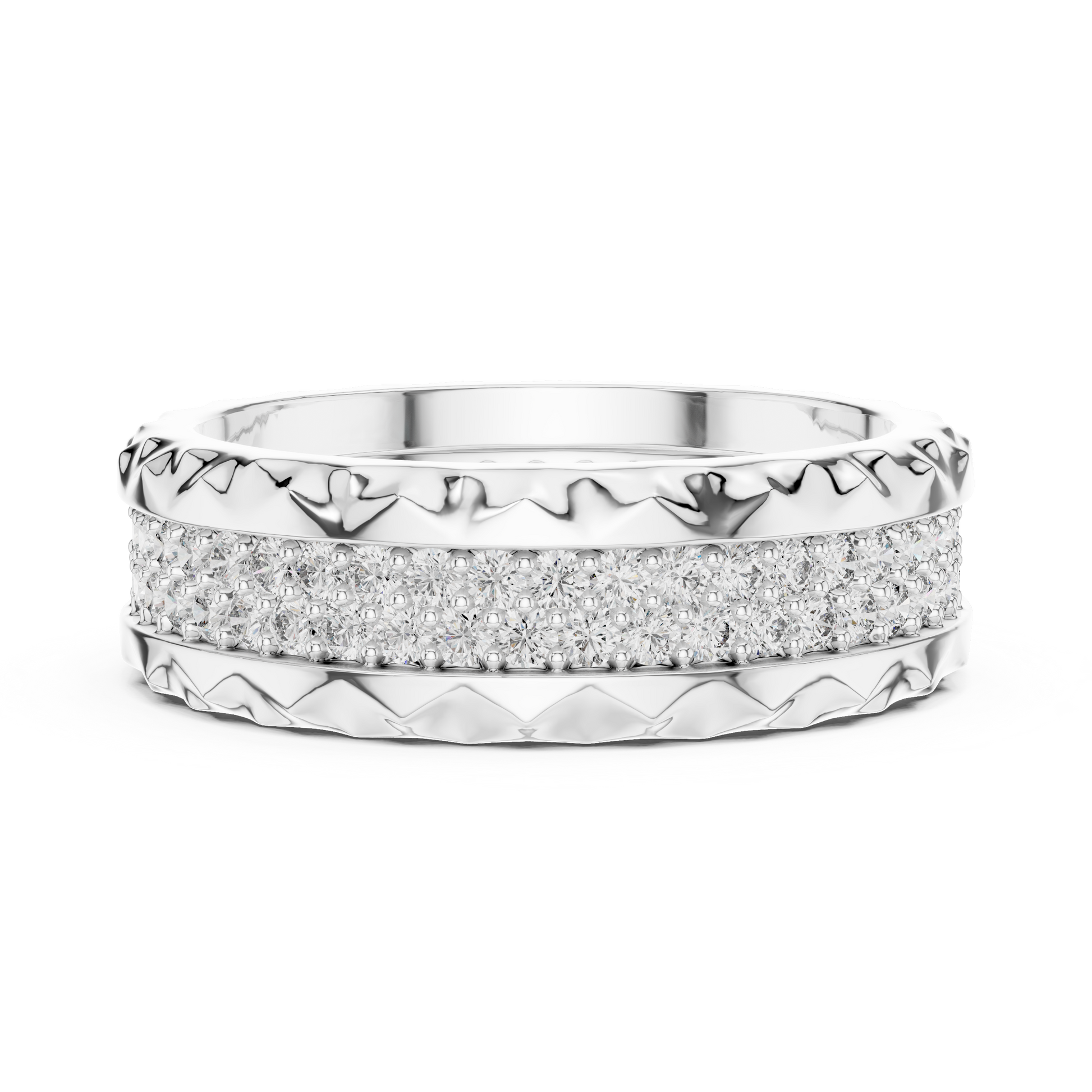 Bold Crater Edge Pavé Diamond Wide Eternity Band – Statement Wedding &amp; Anniversary Ring