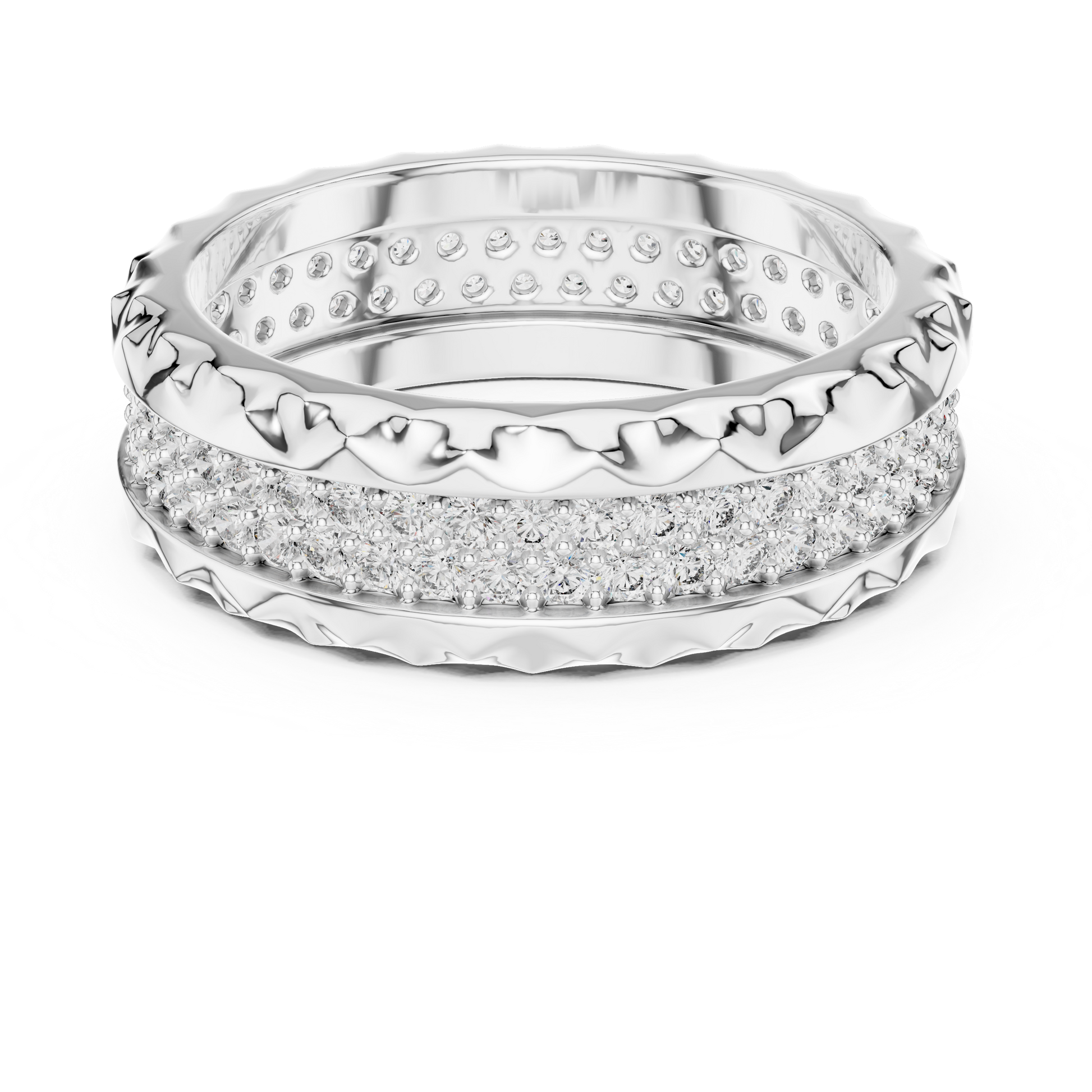 Bold Crater Edge Pavé Diamond Wide Eternity Band – Statement Wedding &amp; Anniversary Ring
