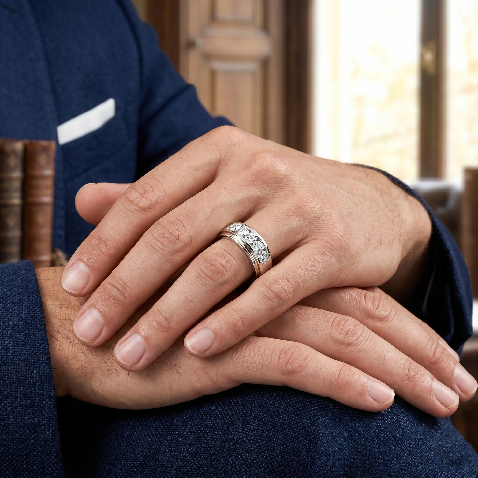 Men's Thick Wide Polished Sterling Silver Wedding Band