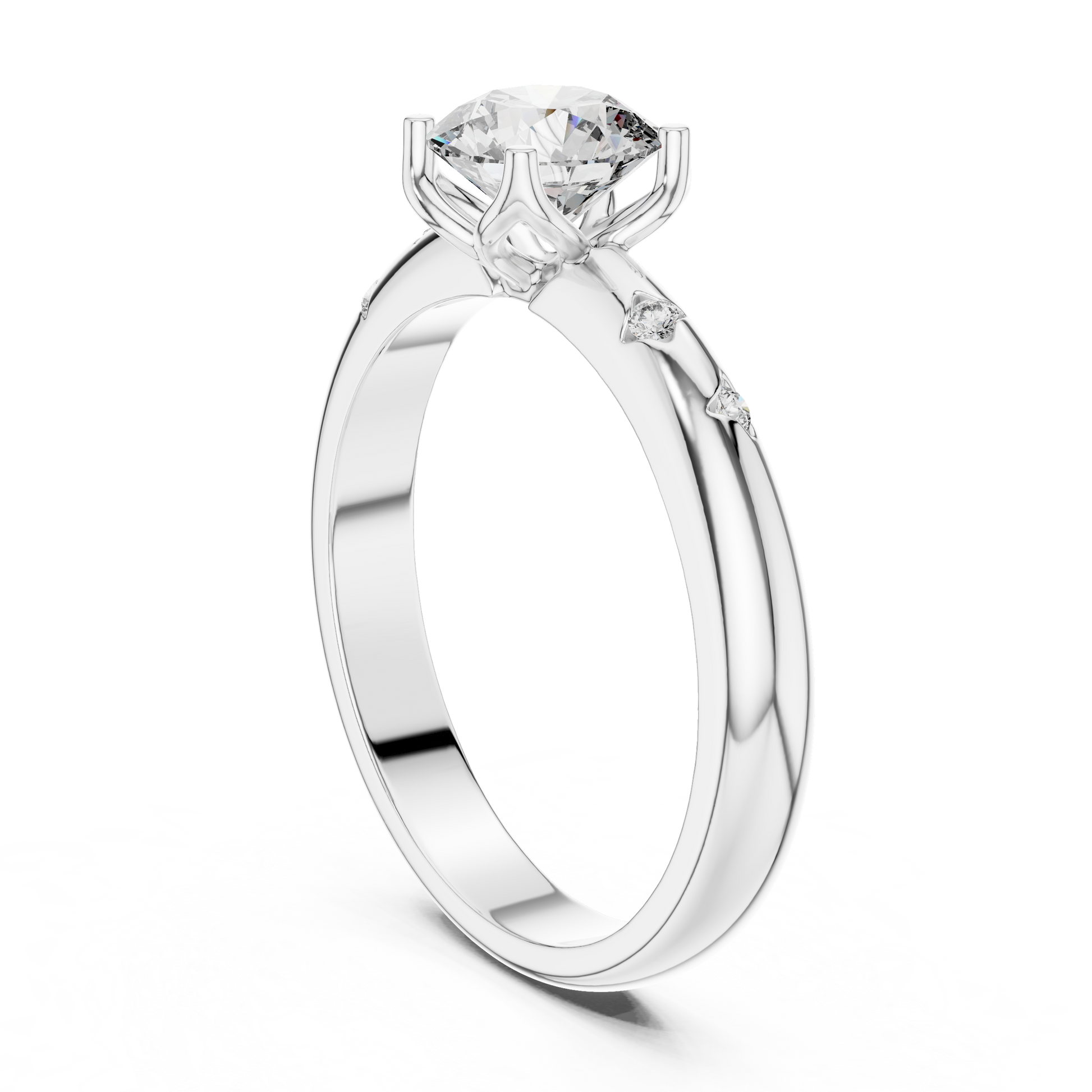 Round-Cut Moissanite Solitaire Engagement Ring with Tiny Round Accent Diamonds