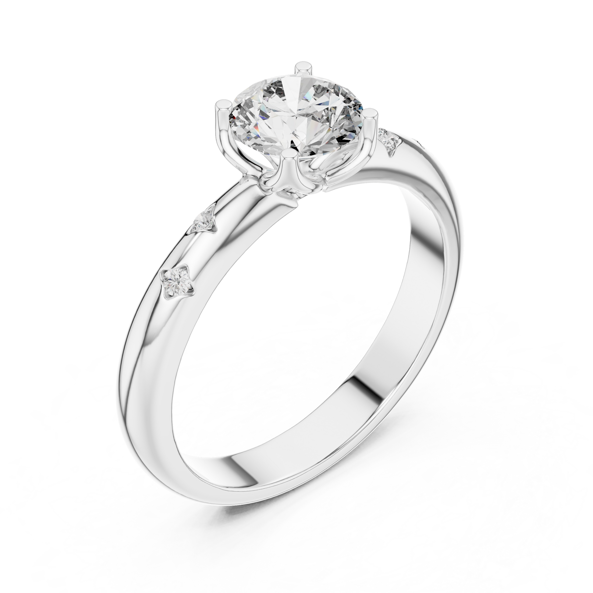 Round-Cut Moissanite Solitaire Engagement Ring with Tiny Round Accent Diamonds