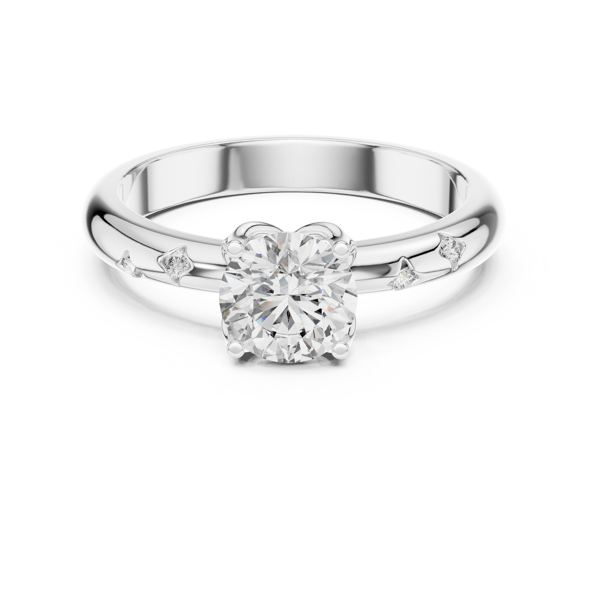 Round-Cut Moissanite Solitaire Engagement Ring with Tiny Round Accent Diamonds