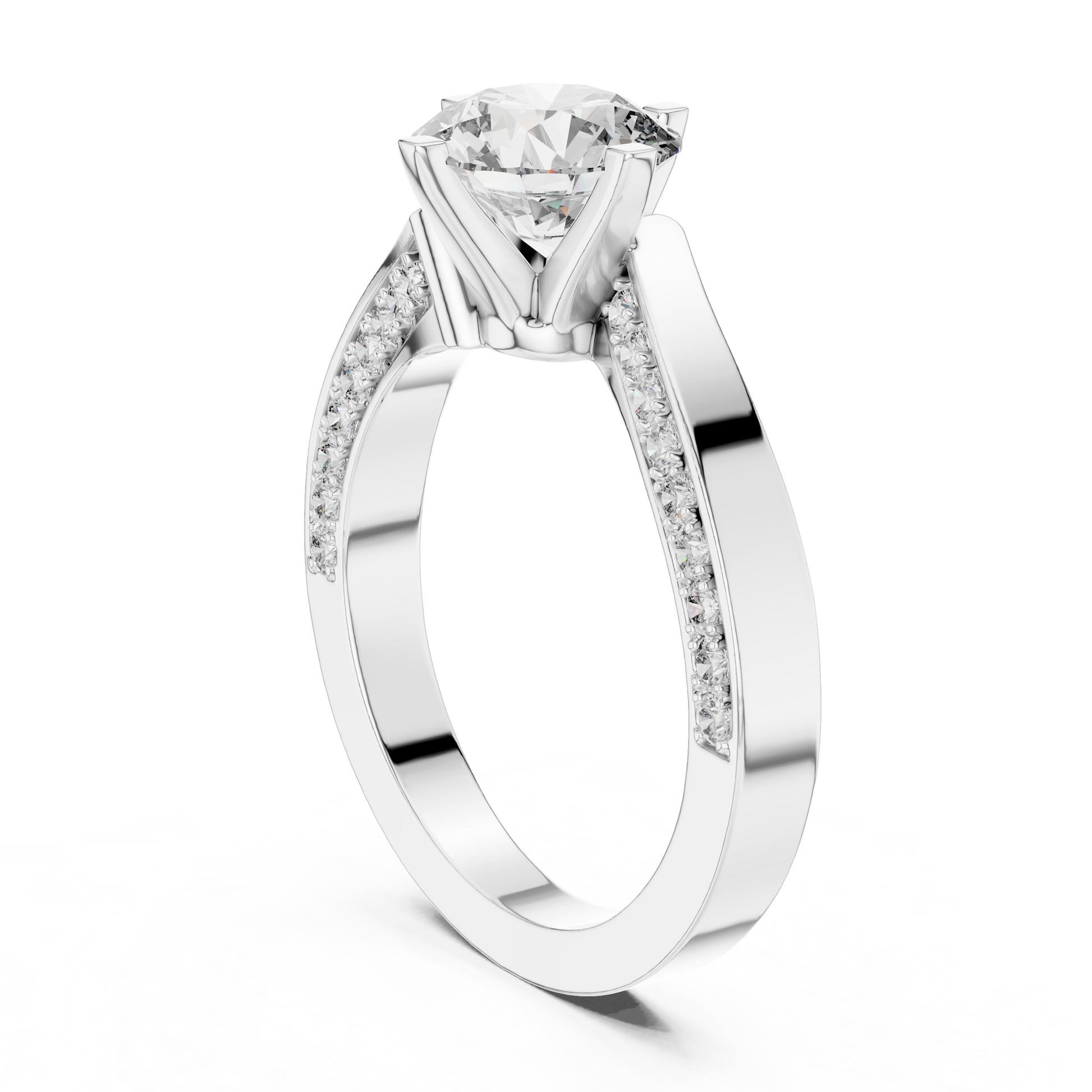 Sterling Silver Moissanite Round Cut Engagement Ring, Asymmetric Twirl Solitaire