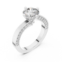 Sterling Silver Moissanite Round Cut Engagement Ring, Asymmetric Twirl Solitaire