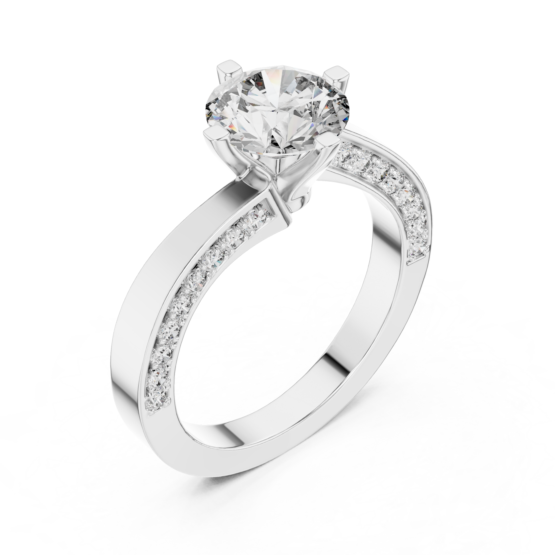 Sterling Silver Moissanite Round Cut Engagement Ring, Asymmetric Twirl Solitaire