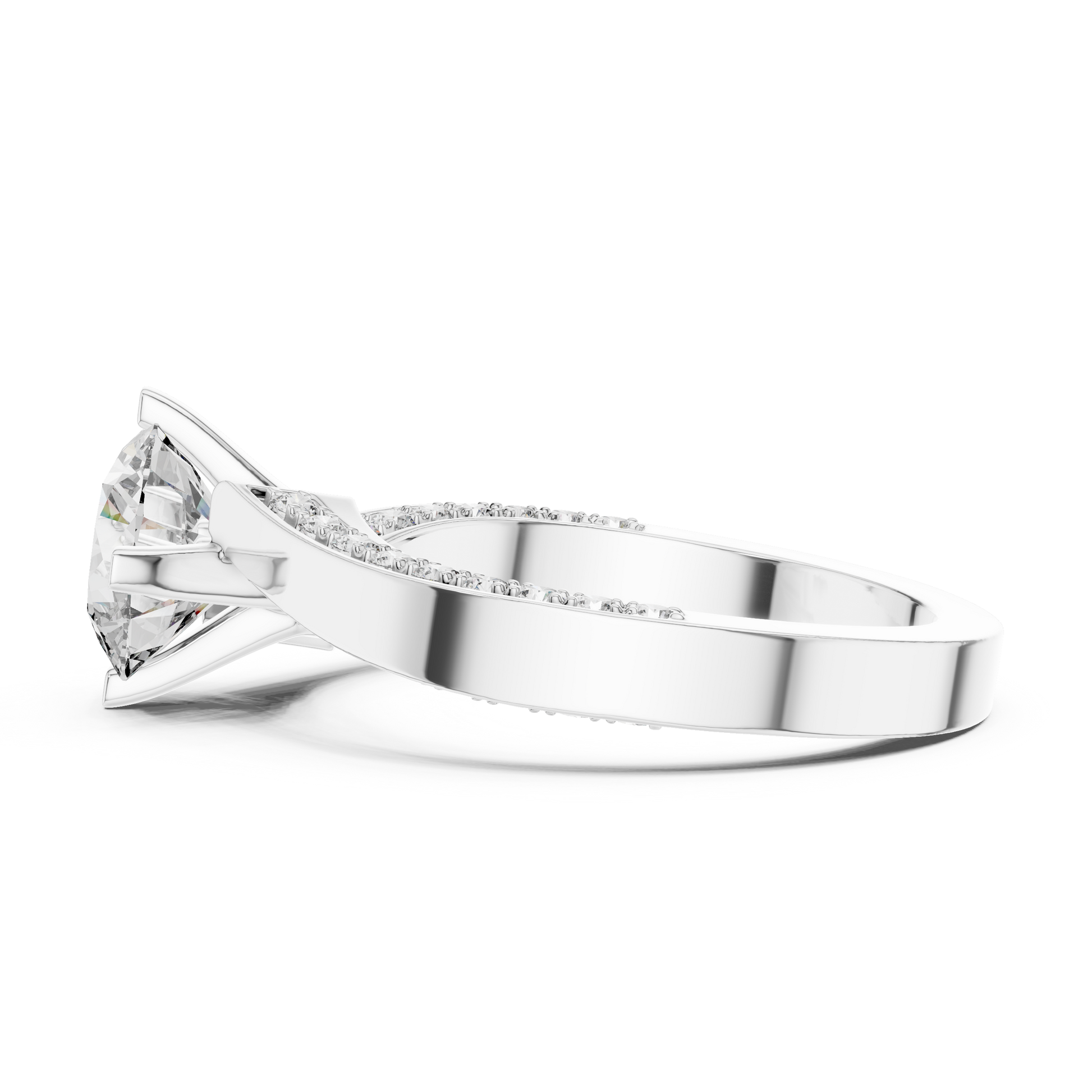 Sterling Silver Moissanite Round Cut Engagement Ring, Asymmetric Twirl Solitaire