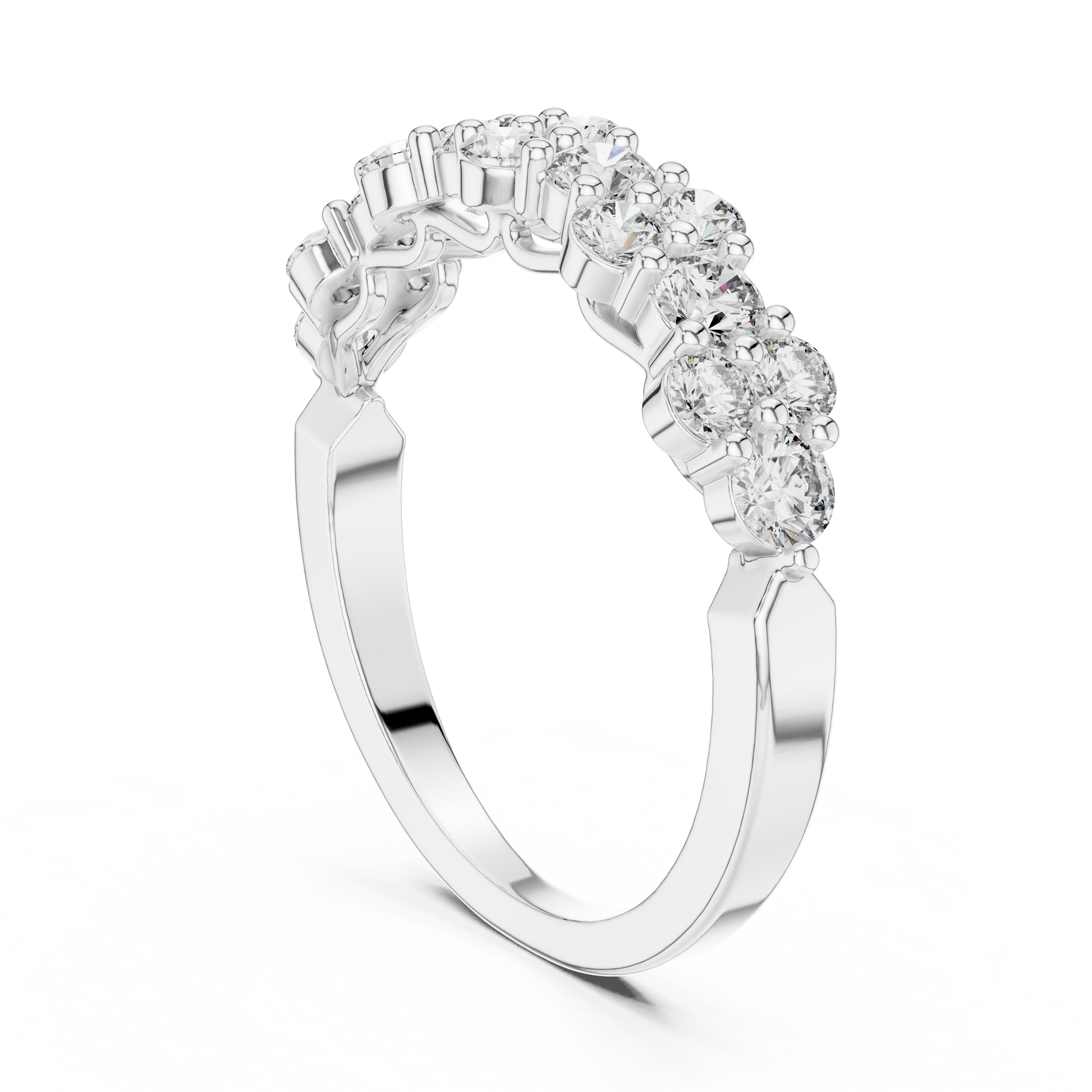 Round Moissanite Half Eternity Floral Garland Cluster Wedding Anniversary Band