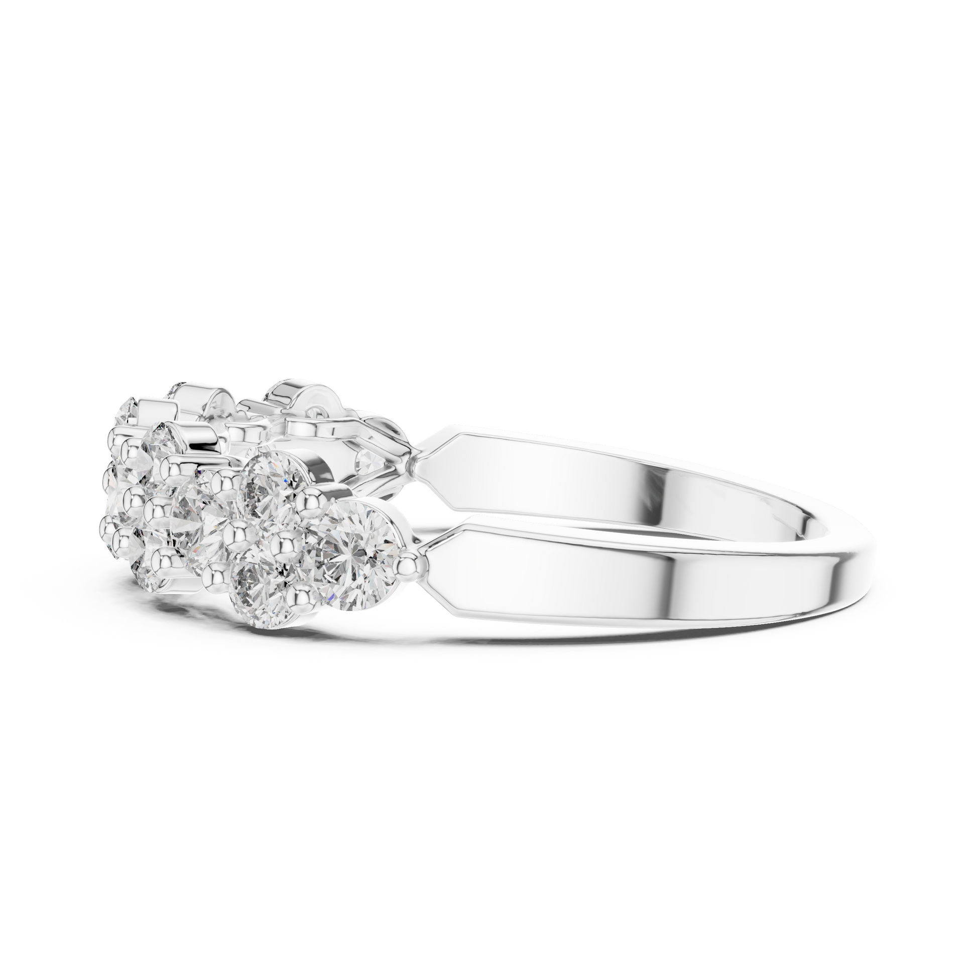 Round Moissanite Half Eternity Floral Garland Cluster Wedding Anniversary Band