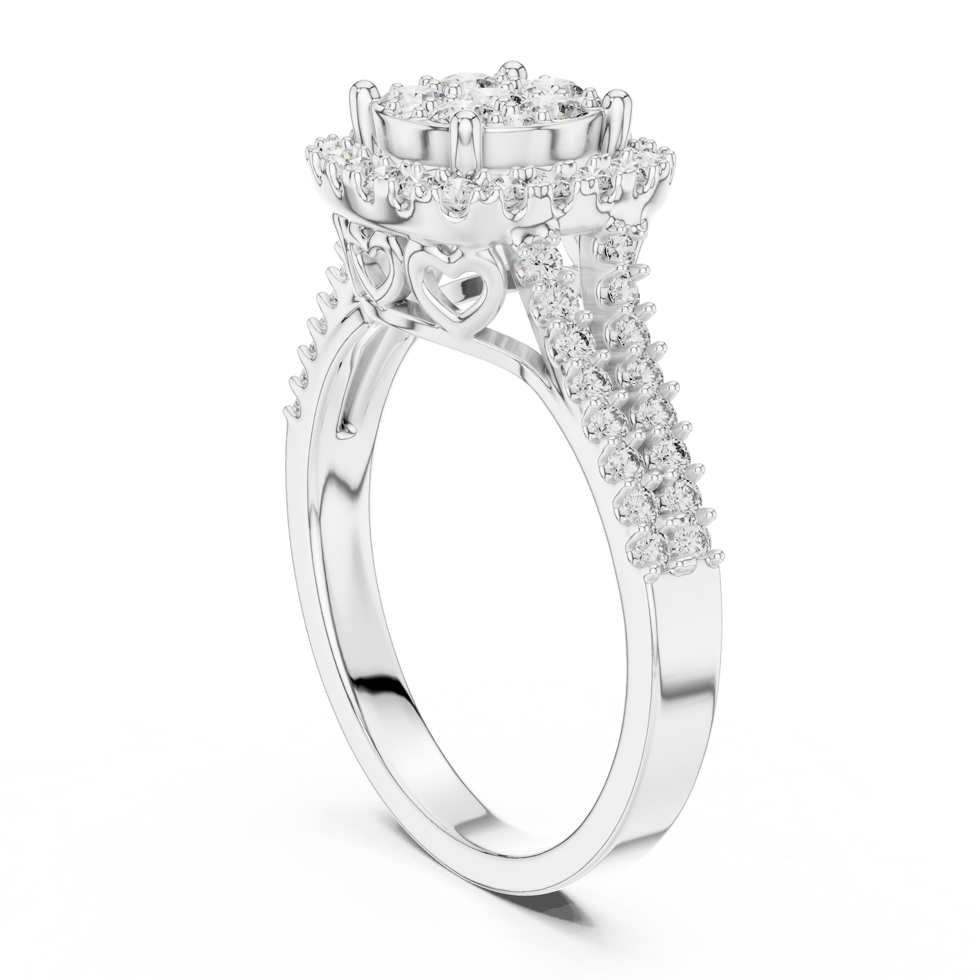 Sterling Silver Cluster Halo Engagement Ring with Simulated Moissanite Diamonds