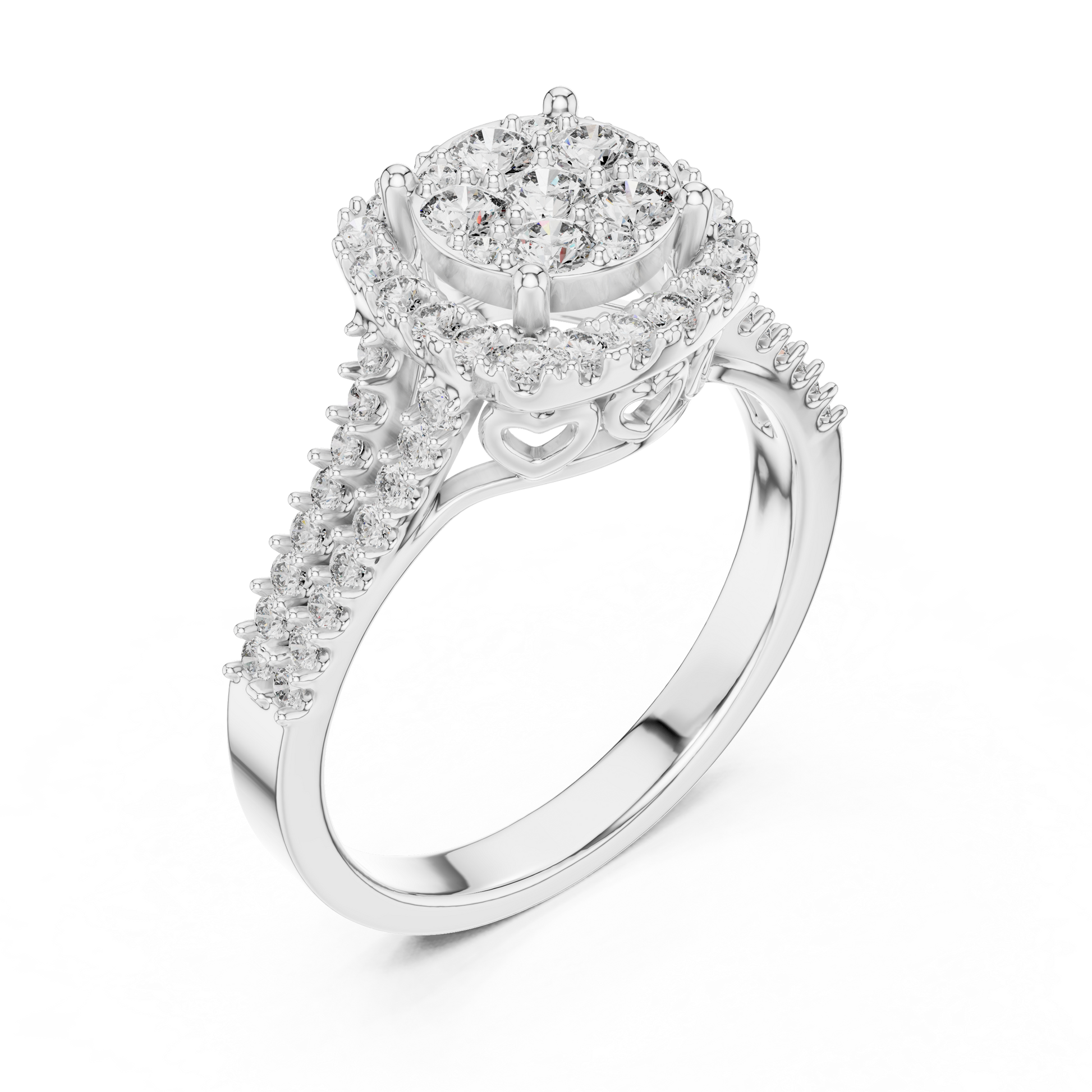 Sterling Silver Cluster Halo Engagement Ring with Simulated Moissanite Diamonds