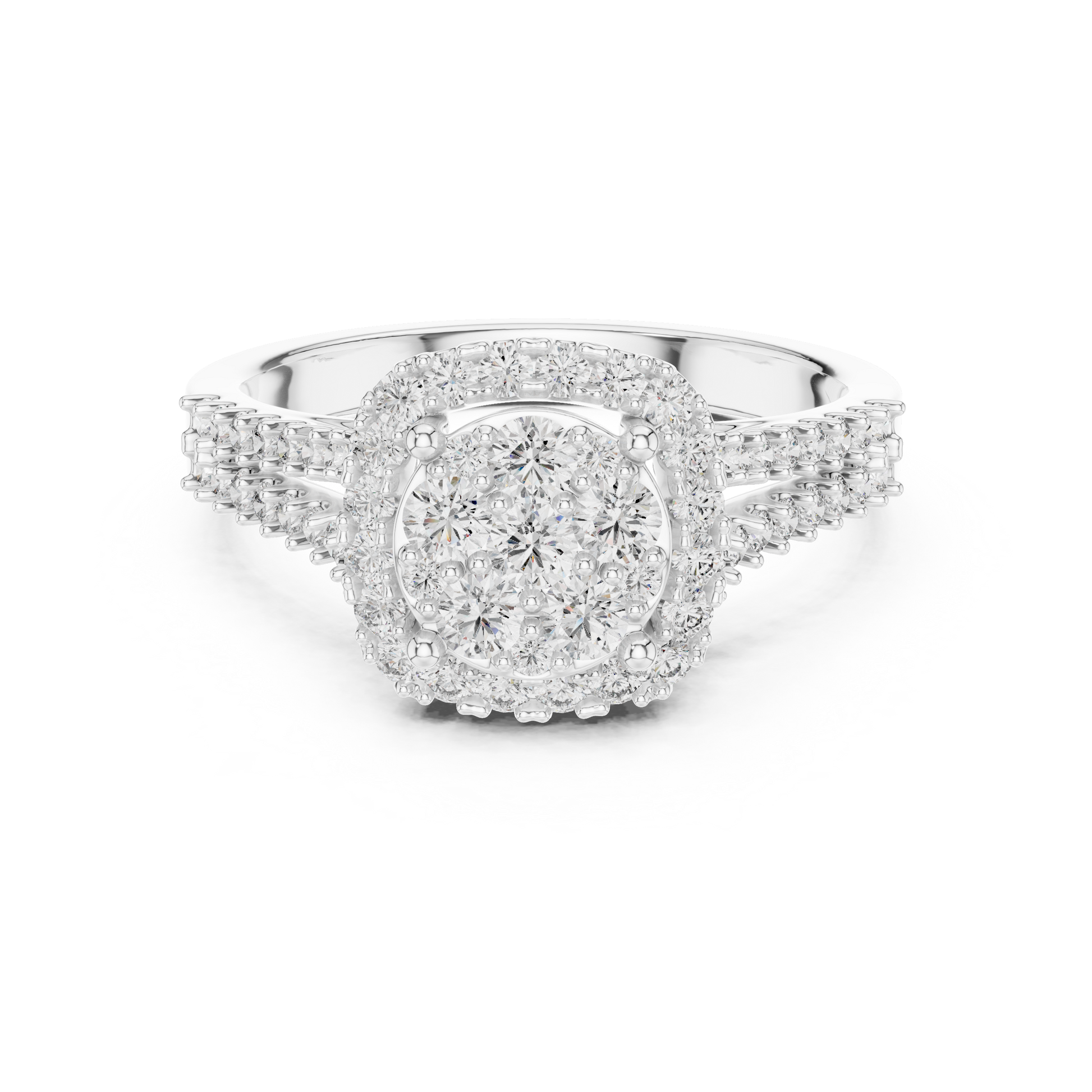 Sterling Silver Cluster Halo Engagement Ring with Simulated Moissanite Diamonds